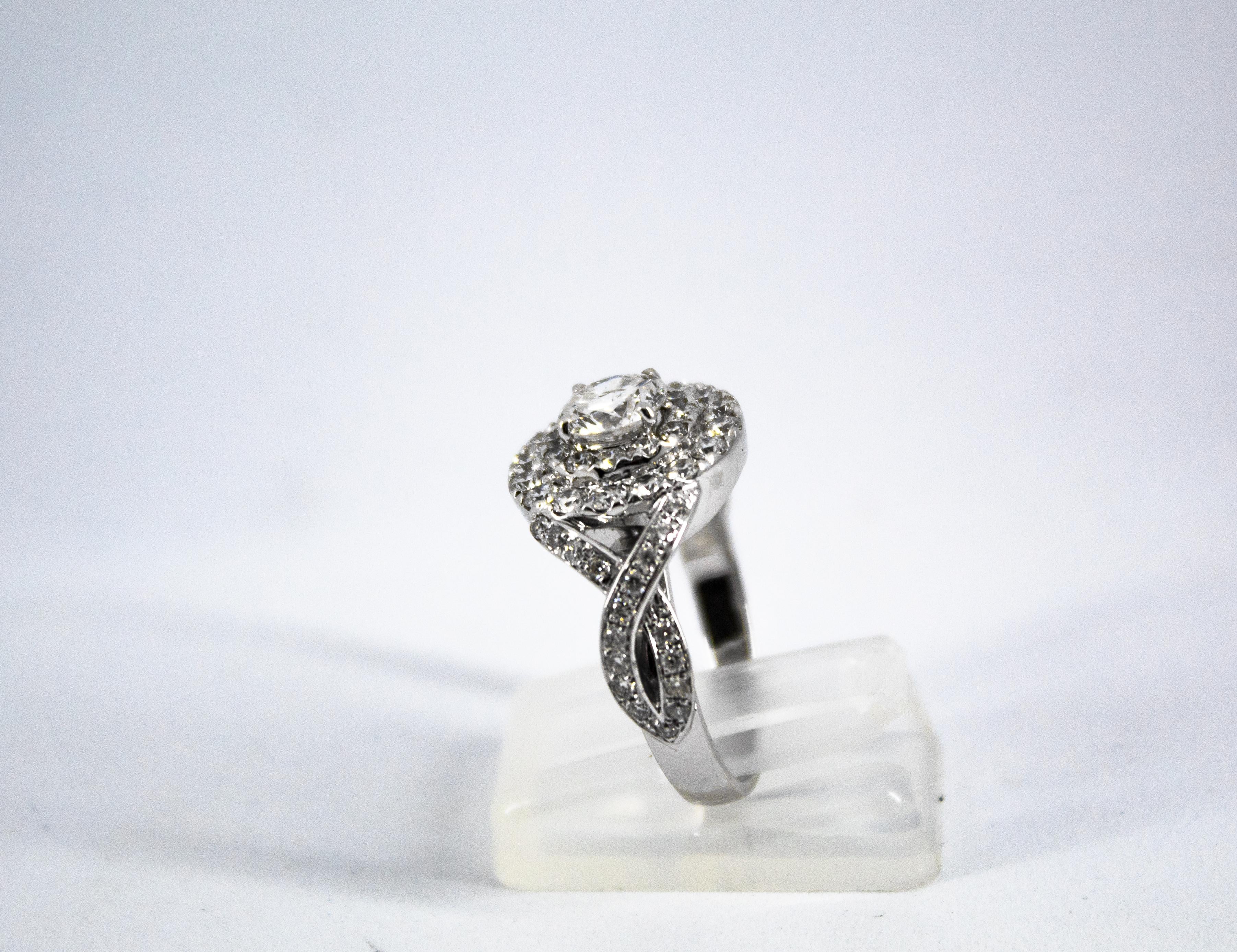 Art Deco Style 2.01 Carat White Brilliant Cut Diamond White Gold Engagement Ring 4