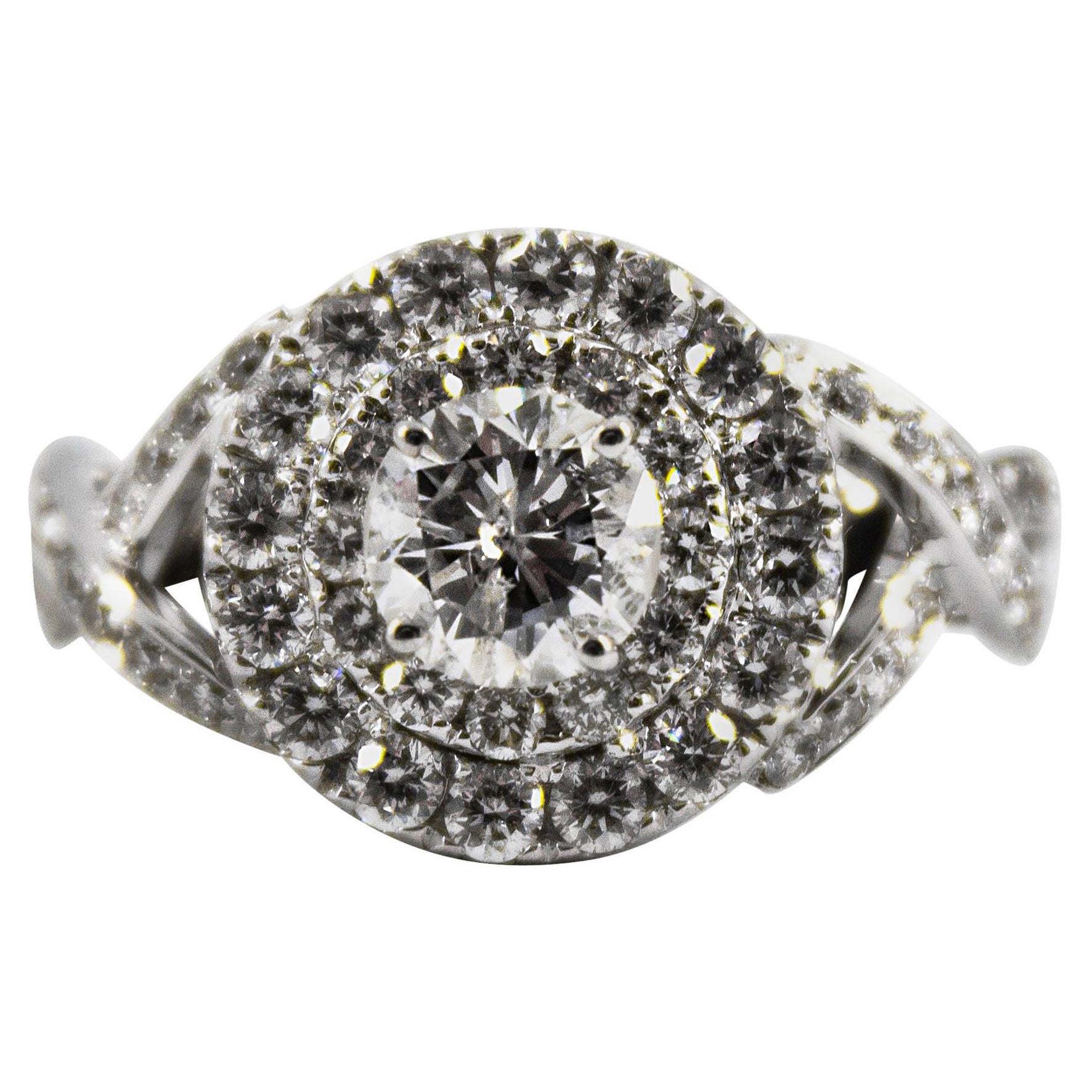 Art Deco Style 2.01 Carat White Brilliant Cut Diamond White Gold Engagement Ring For Sale