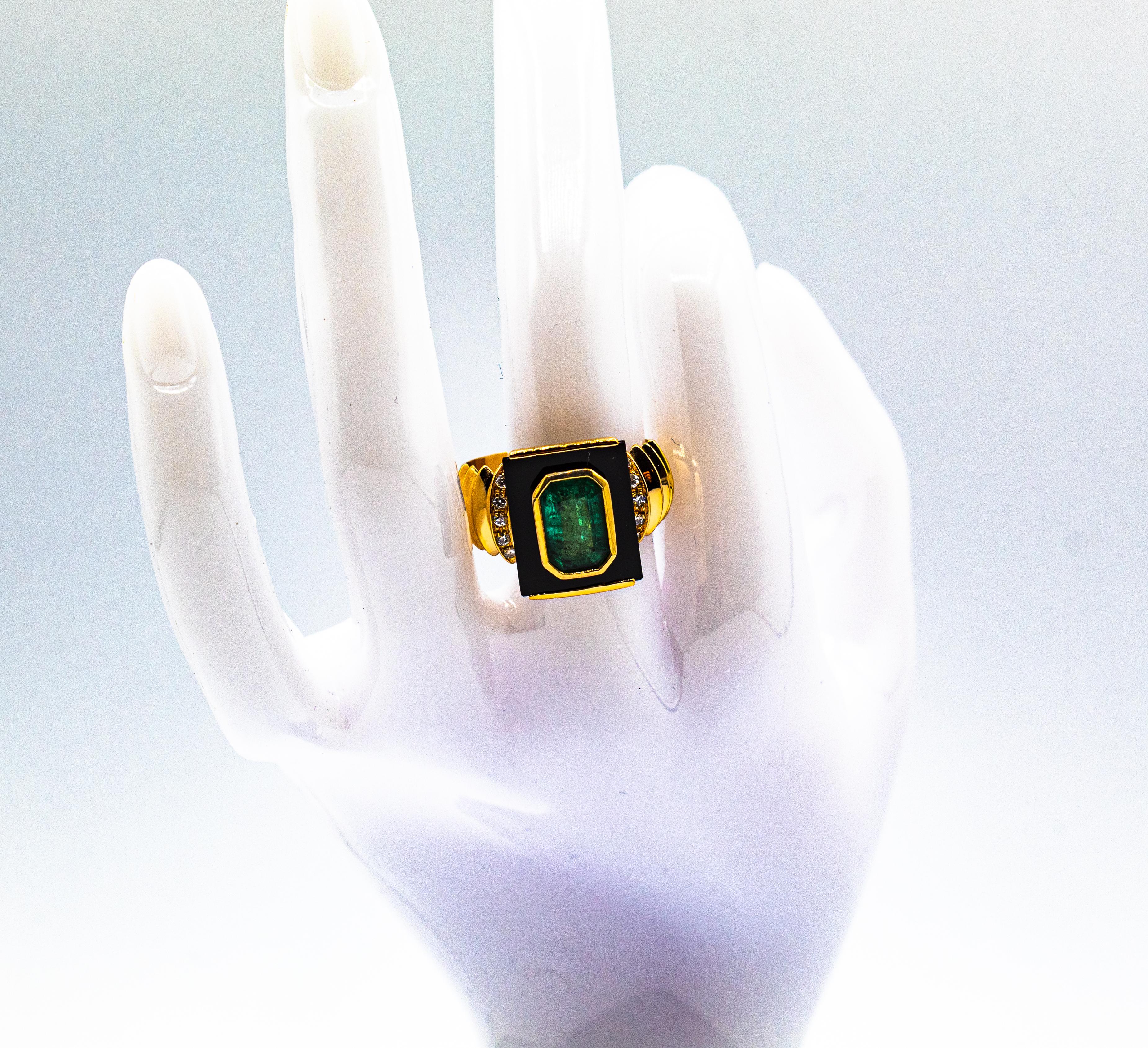 Art Deco Style 2.03 Carat White Diamond Emerald Onyx Yellow Gold Cocktail Ring For Sale 10
