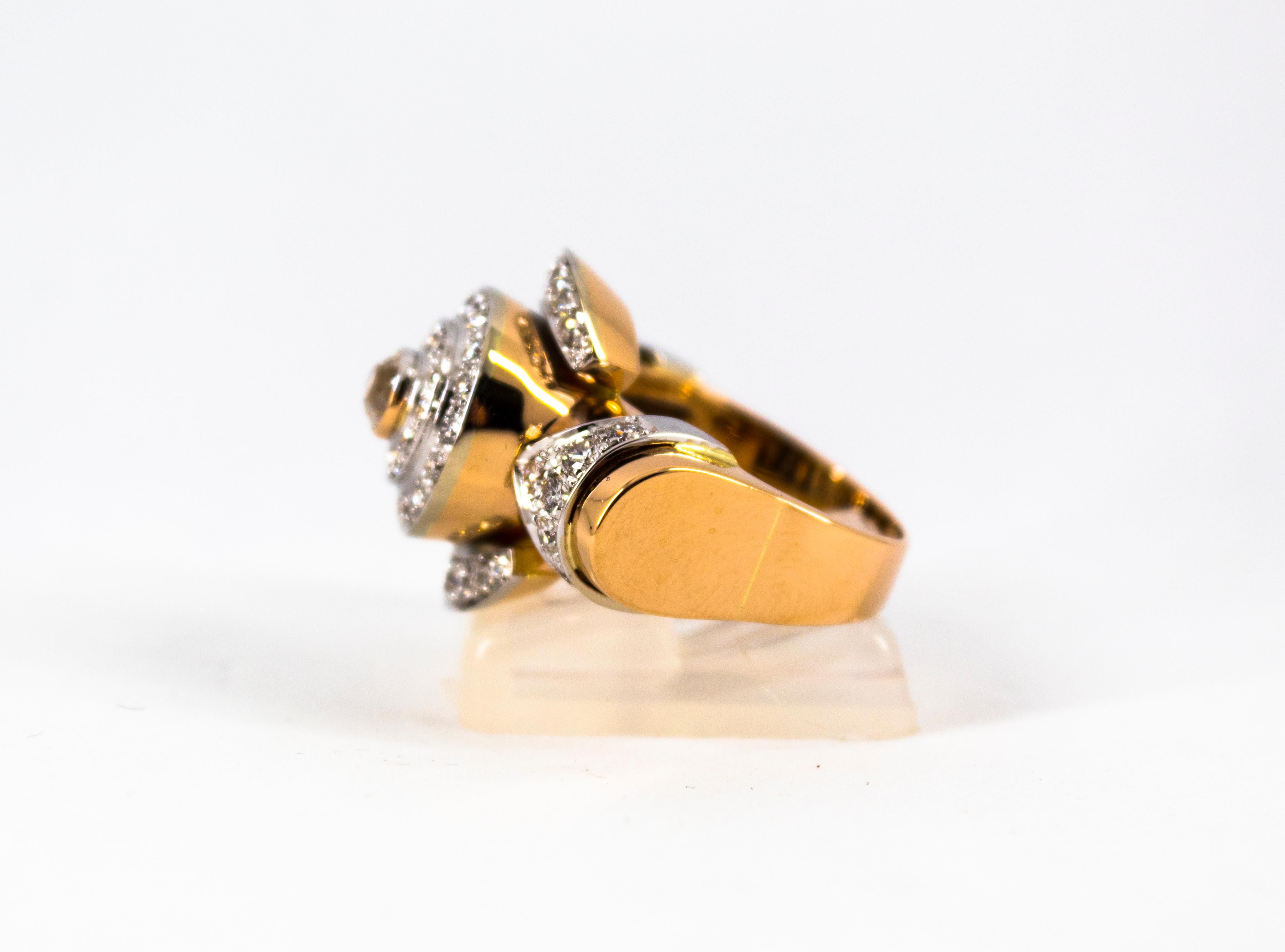 Art Deco Style 2.03 Carat White Diamond Yellow Gold Cocktail Ring For Sale 7