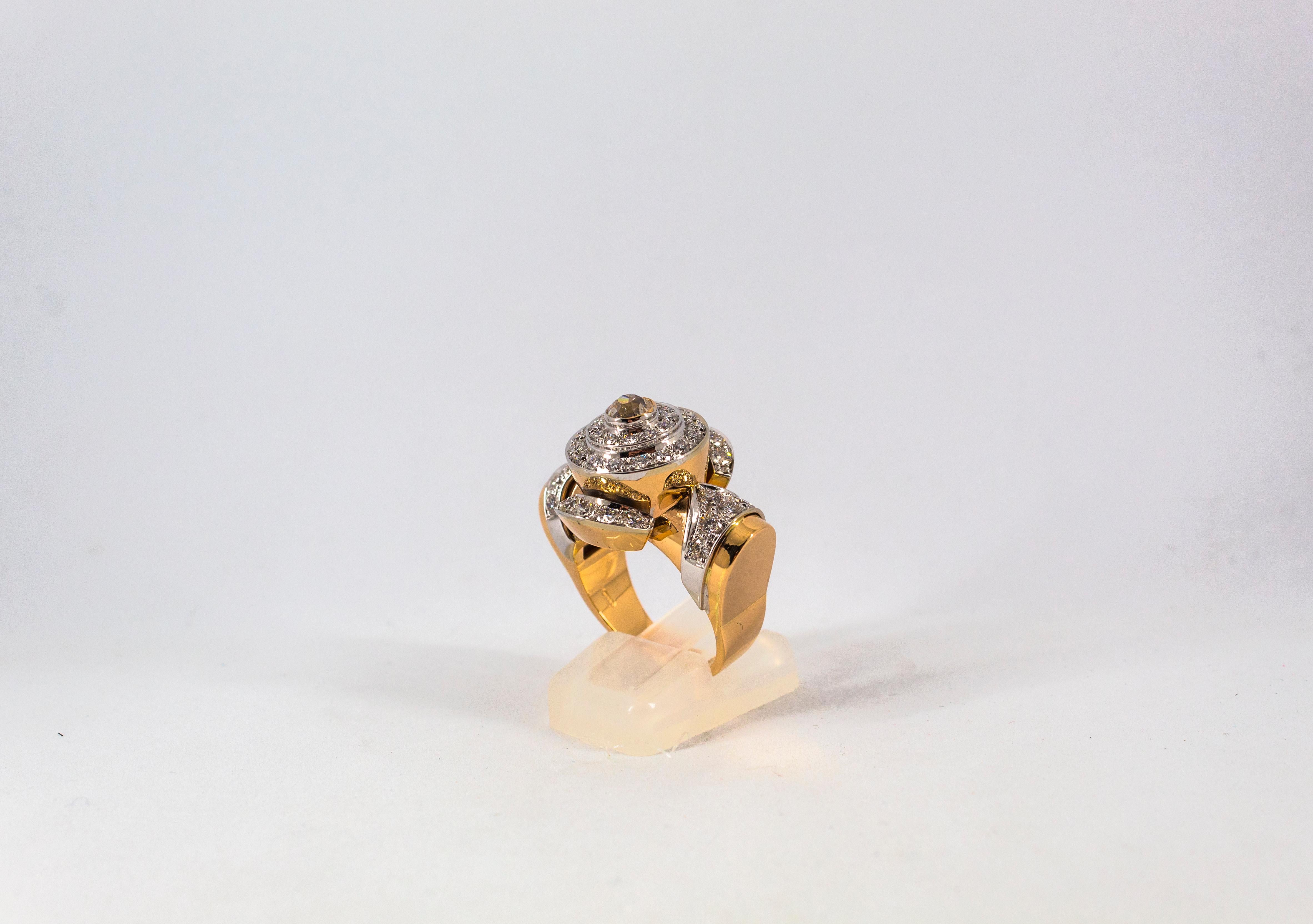 Old European Cut Art Deco Style 2.03 Carat White Diamond Yellow Gold Cocktail Ring For Sale