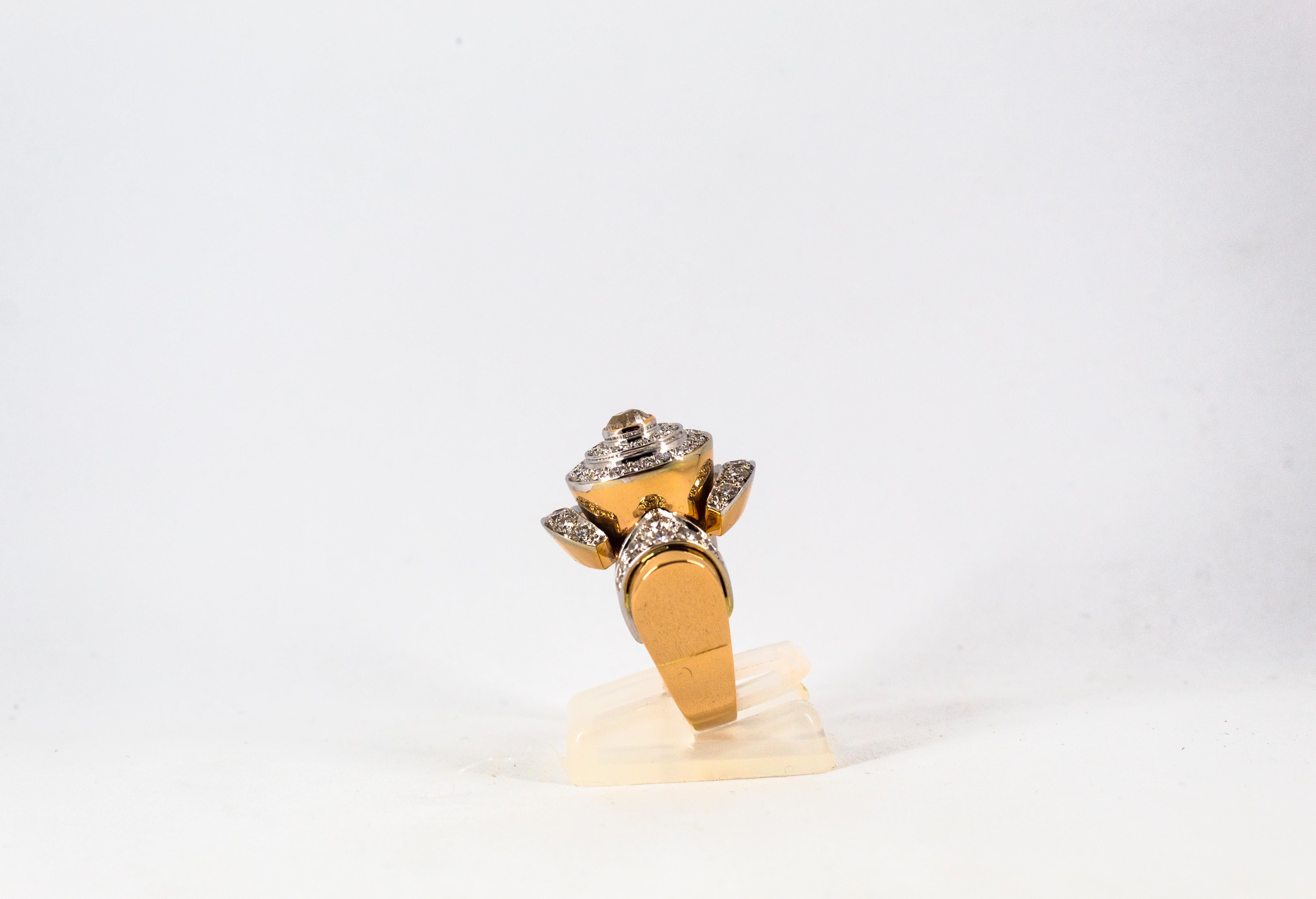 Art Deco Style 2.03 Carat White Diamond Yellow Gold Cocktail Ring In New Condition For Sale In Naples, IT