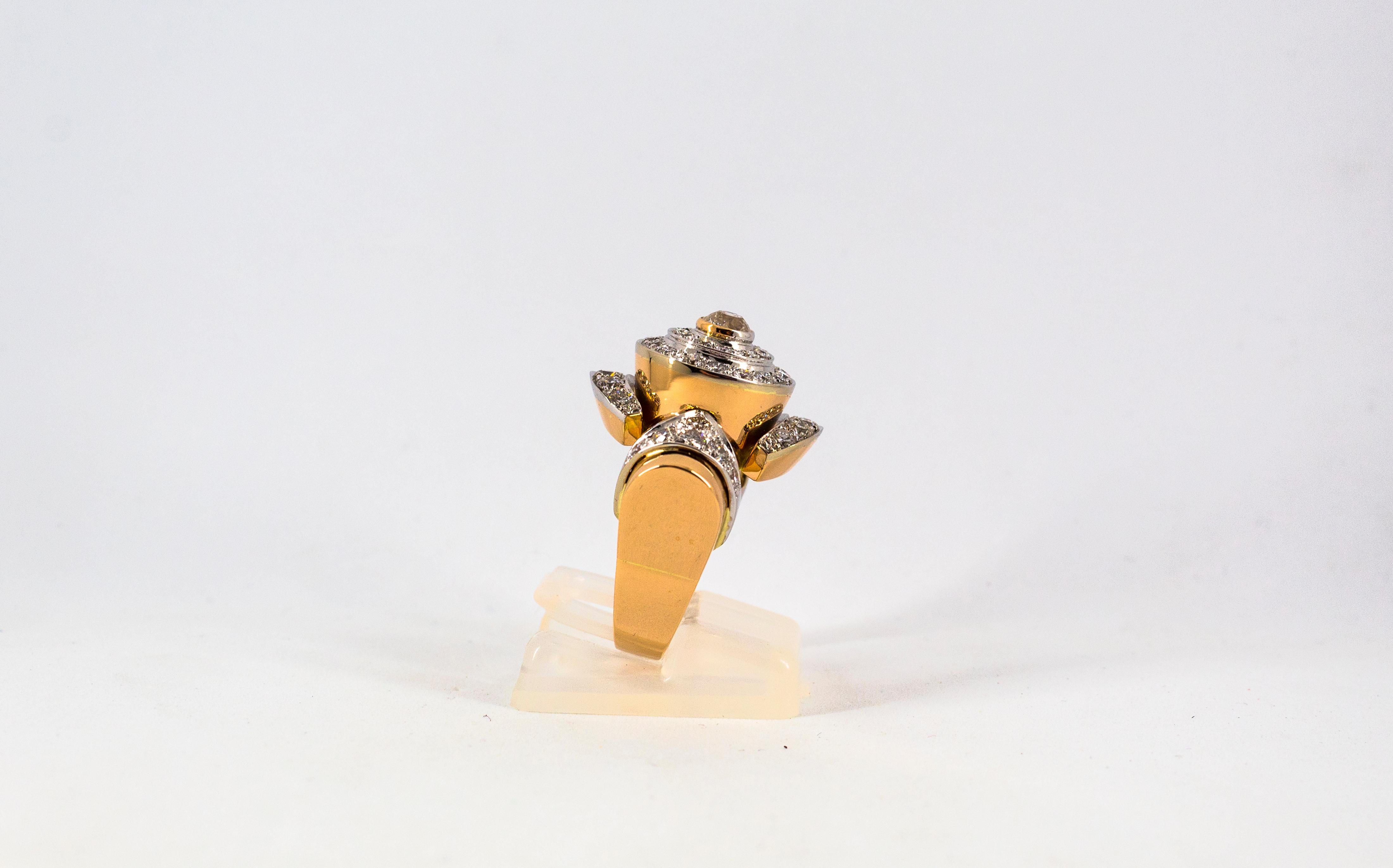 Art Deco Style 2.03 Carat White Diamond Yellow Gold Cocktail Ring For Sale 1