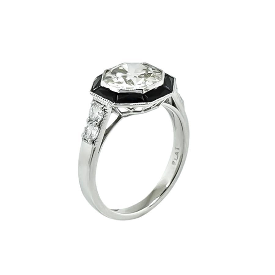 Verlobungsring im Art-déco-Stil mit 2,03 Karat Diamant-Onyx (Art déco)