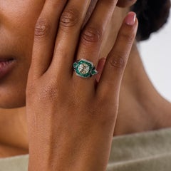 Art Deco style 2.05 carat diamond emerald onyx platinum engagement ring