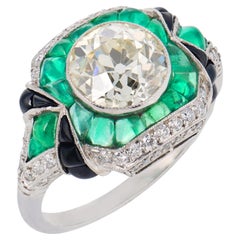Art Deco style 2.05 carat diamond emerald onyx platinum engagement ring