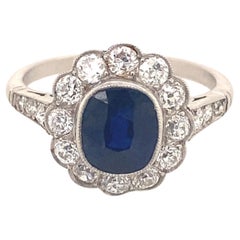 Art Deco Style 2.06 Sapphire Diamonds Platinum Ring