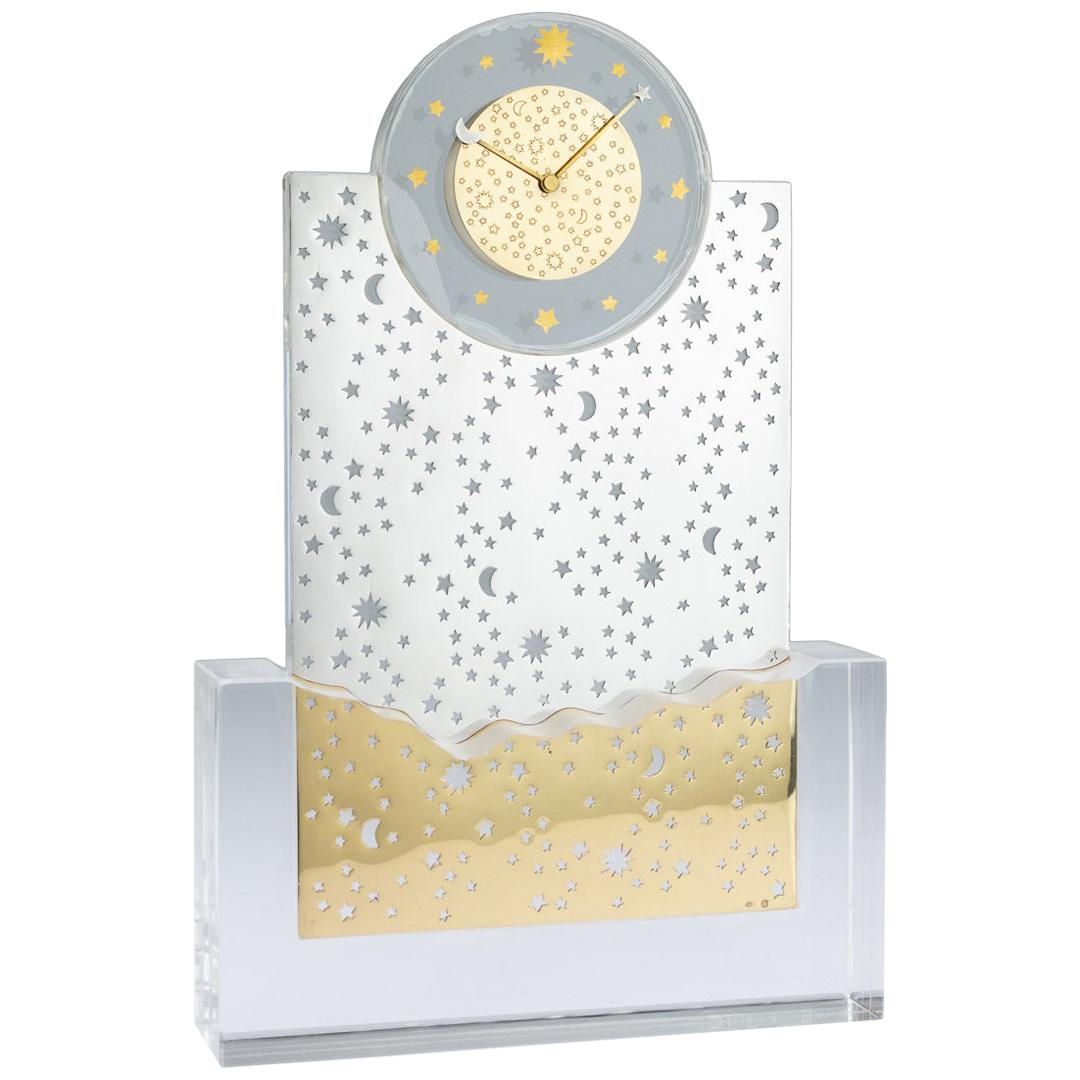 Art Deco 20th Century French Silver-Gilt & Glass Clock, Puiforcat, circa 1990