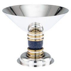 Vintage Art Deco Style 20th Century French Solid Silver and Lapis Lazuli Tazza Puiforcat