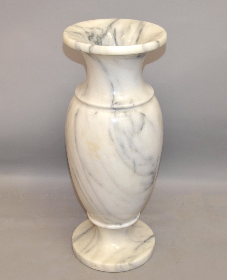 Art Deco Style 20th Century Hand Carved Carrara Marble Vase Urn Vessel
