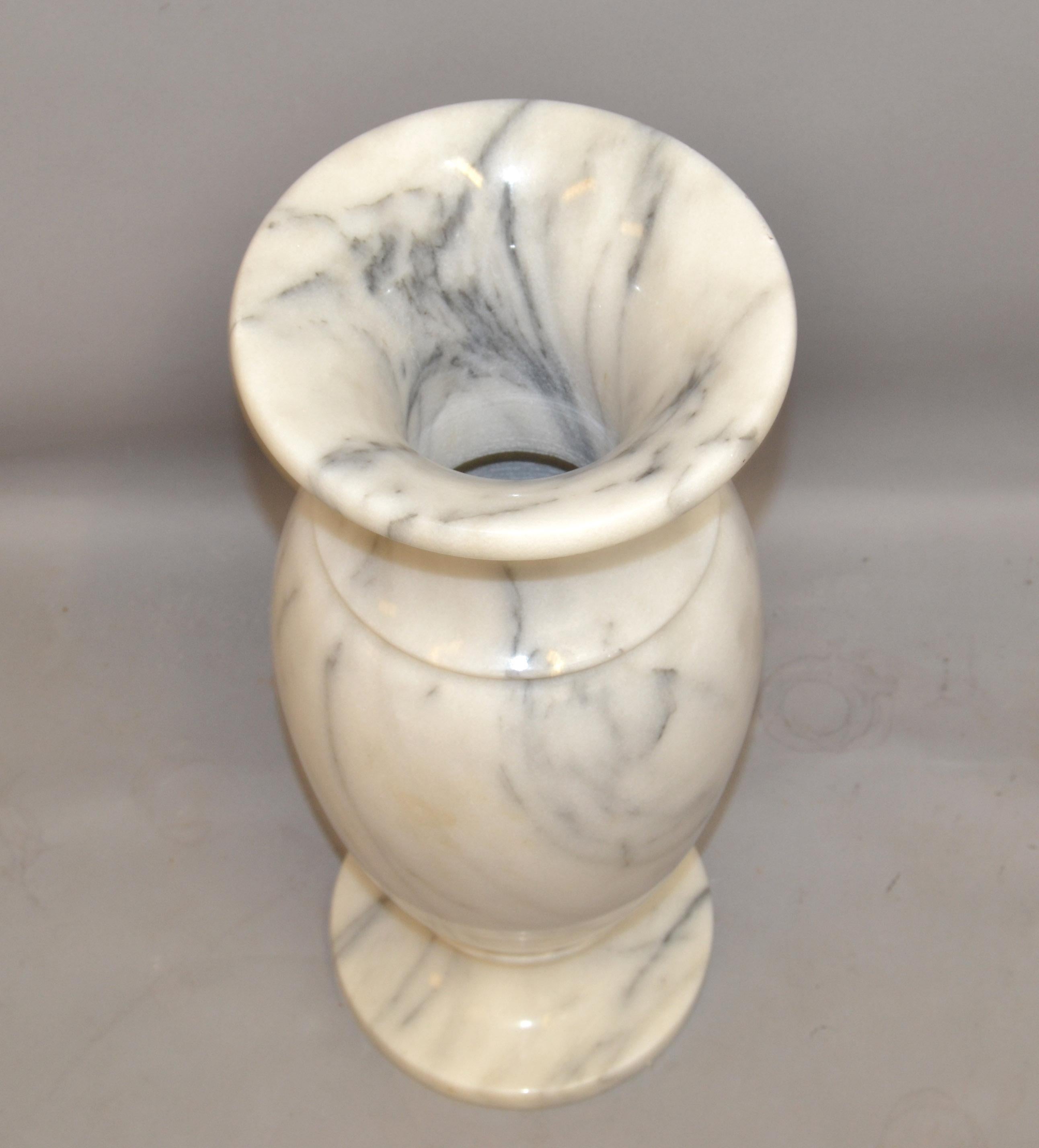 Hand-Carved Art Deco Style 20th Century Hand Carved Carrara Marble Vase Urn Vessel, Italy For Sale