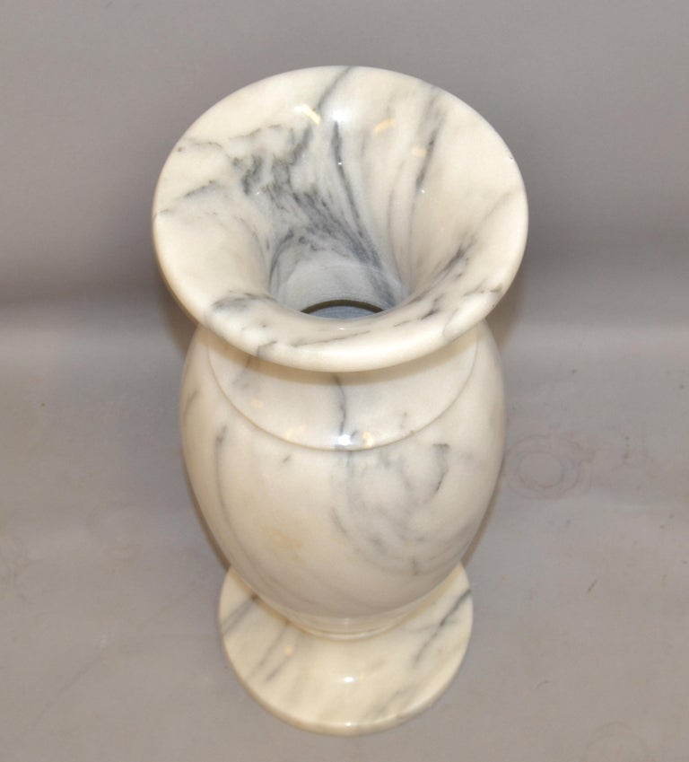 Art Deco Style 20th Century Hand Carved Carrara Marble Vase Urn Vessel