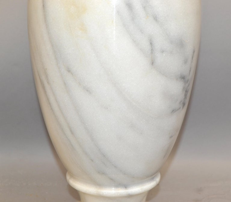 Art Deco Style 20th Century Hand Carved Carrara Marble Vase Urn Vessel