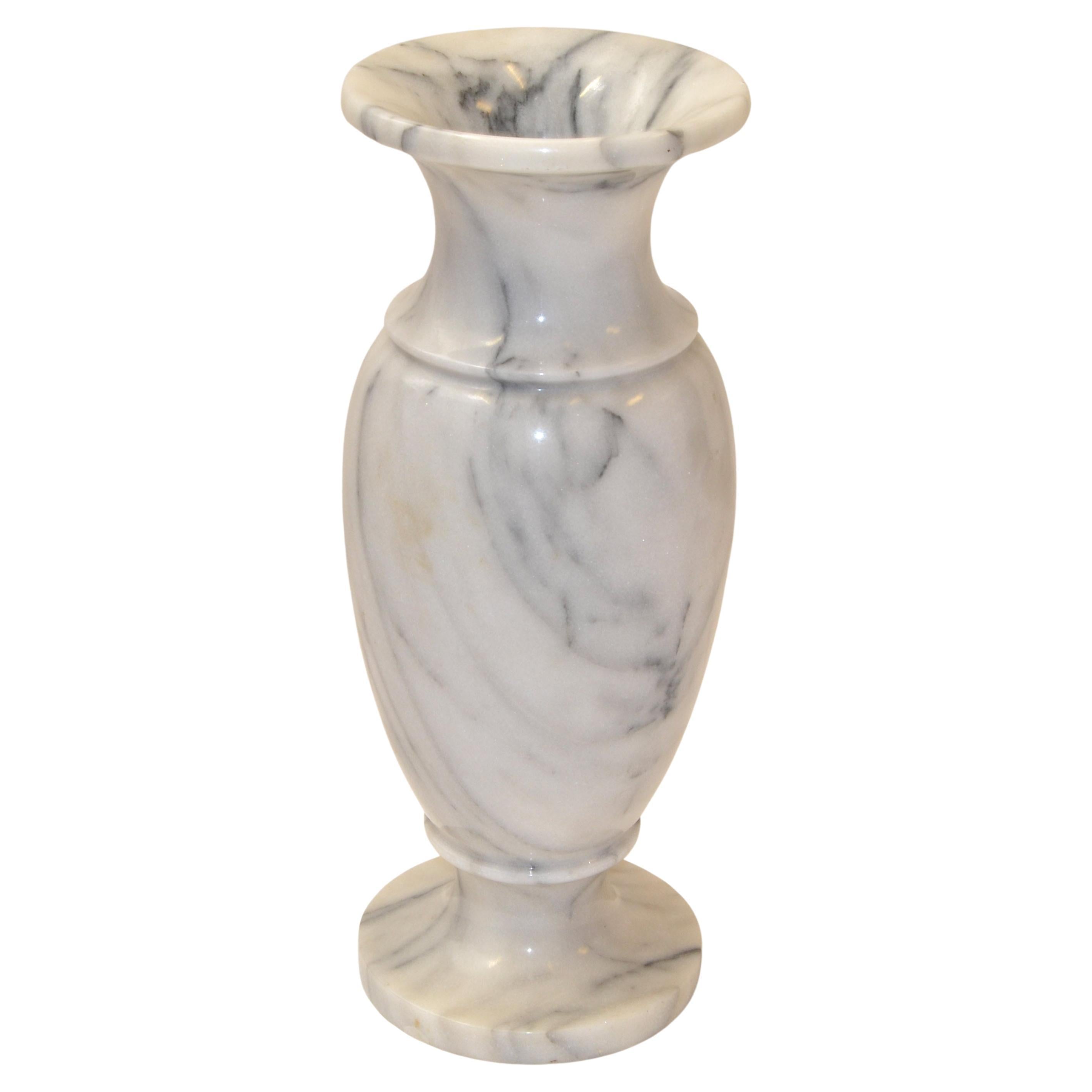 Art Deco Style 20th Century Hand Carved Carrara Marble Vase Urn Vessel, Italy For Sale