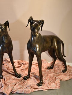 Pair Bronze Greyhounds Dogs Art Deco France 20th Century