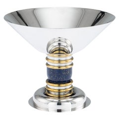 Art Deco Style 20th Century French Solid Silver and Lapis Lazuli Tazza Puiforcat