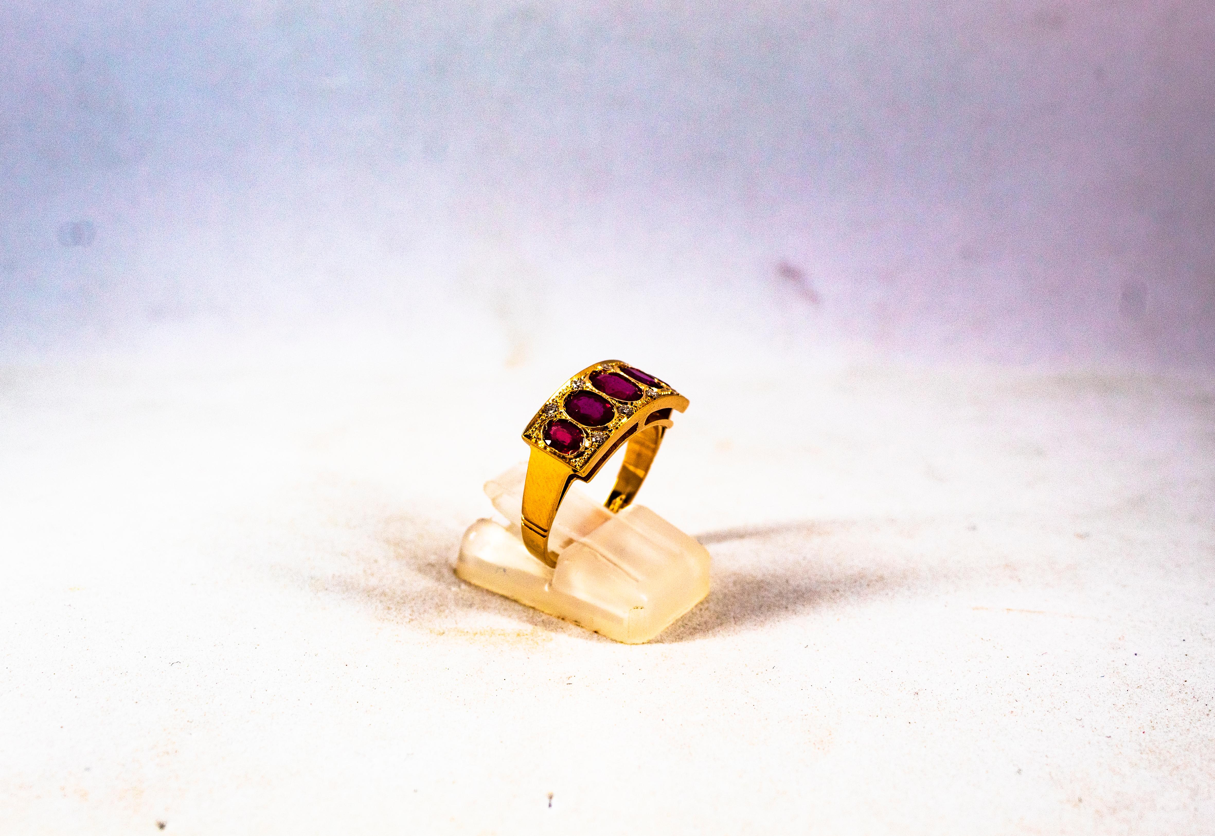Art Deco Style 2.10 Carat White Brilliant Cut Diamond Ruby Yellow Gold Band Ring For Sale 6
