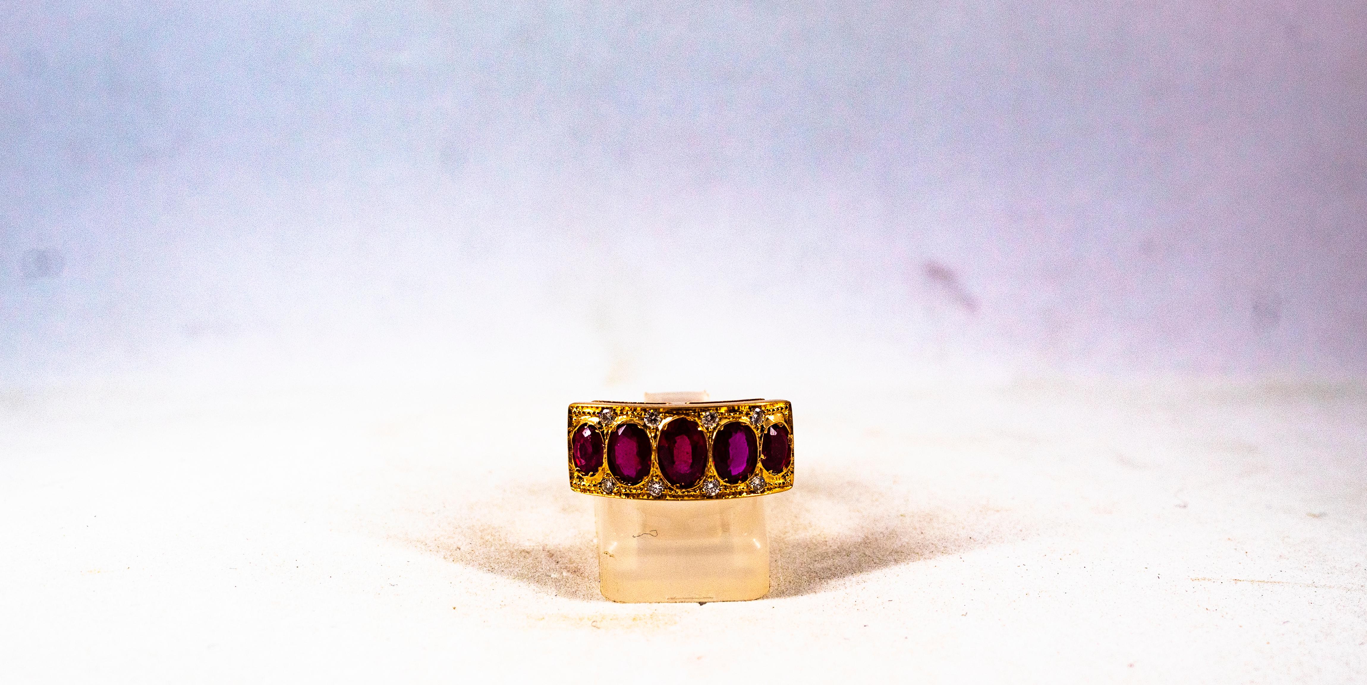 Art Deco Style 2.10 Carat White Brilliant Cut Diamond Ruby Yellow Gold Band Ring en vente 6