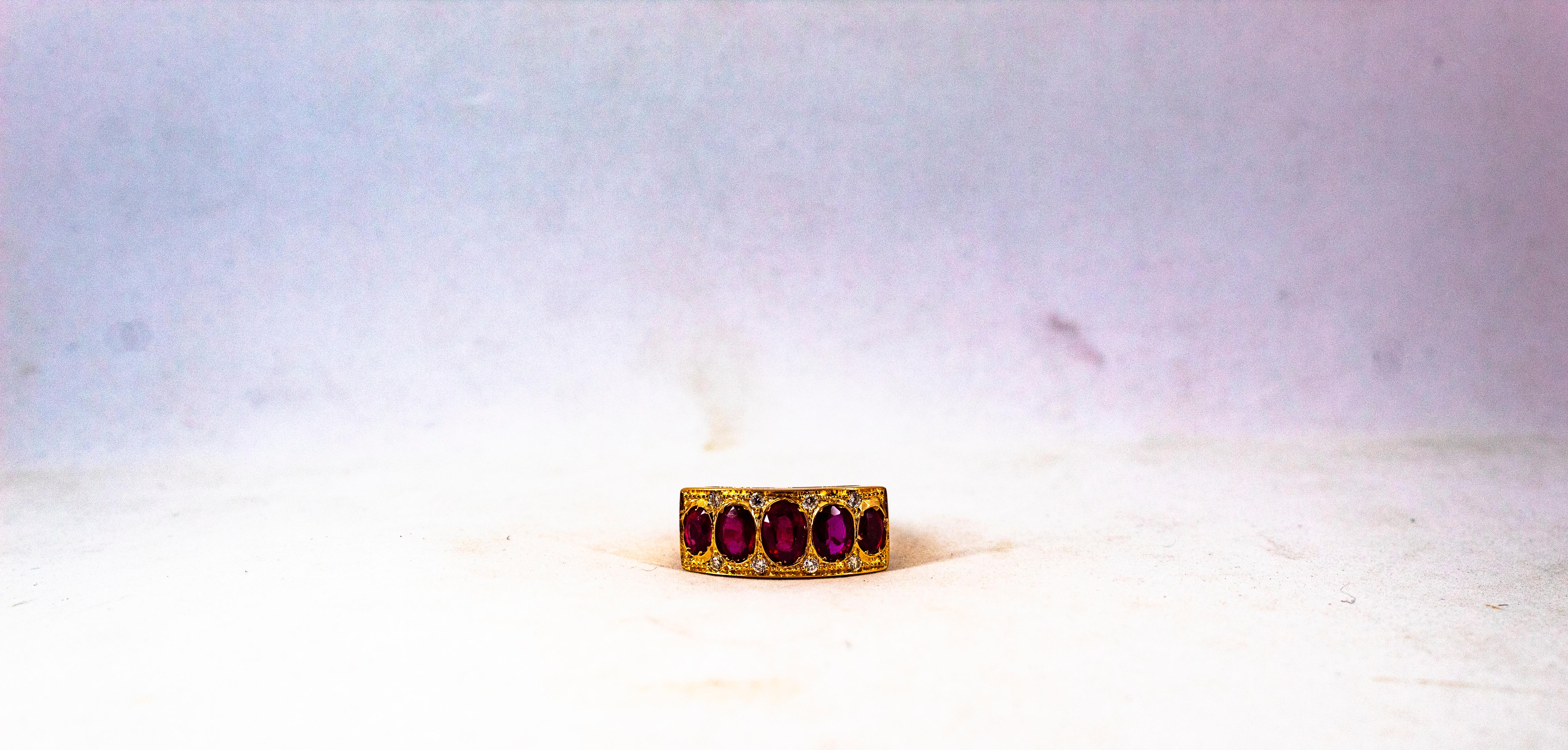 Art Deco Style 2.10 Carat White Brilliant Cut Diamond Ruby Yellow Gold Band Ring 10