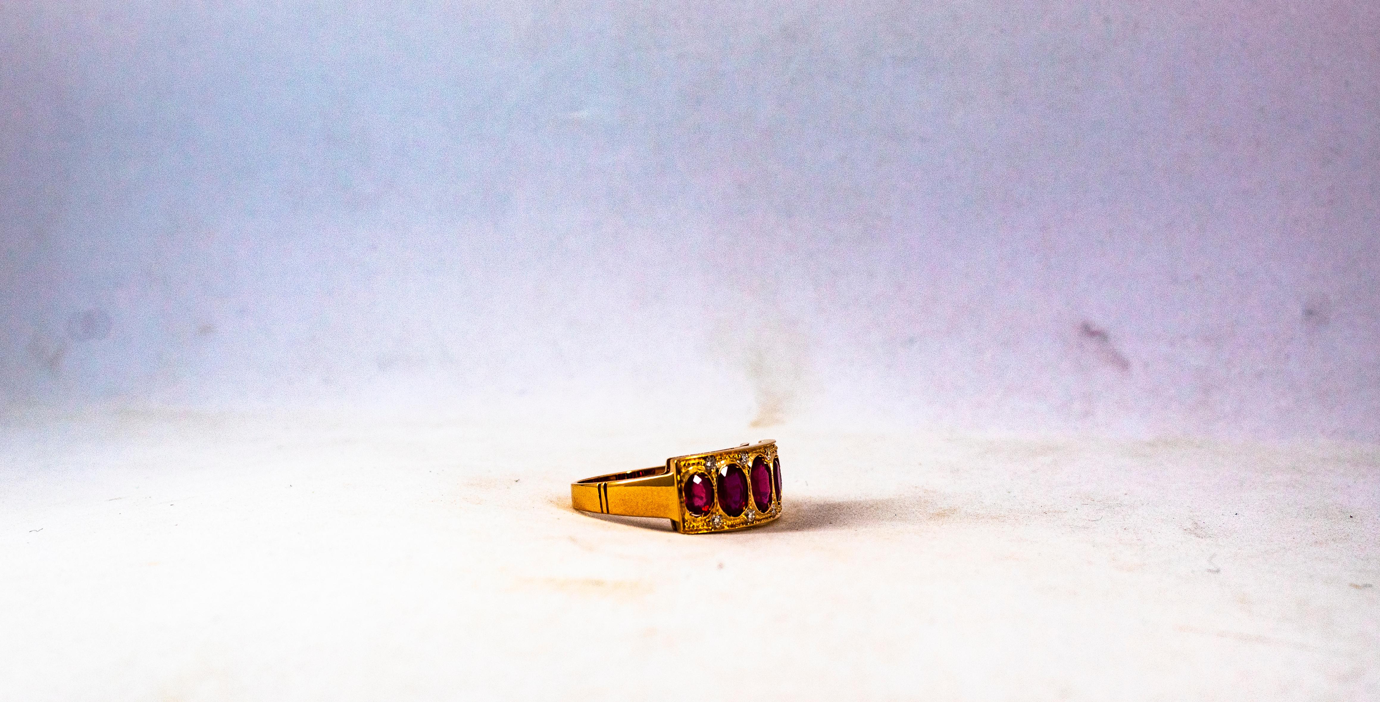 Art Deco Style 2.10 Carat White Brilliant Cut Diamond Ruby Yellow Gold Band Ring 11