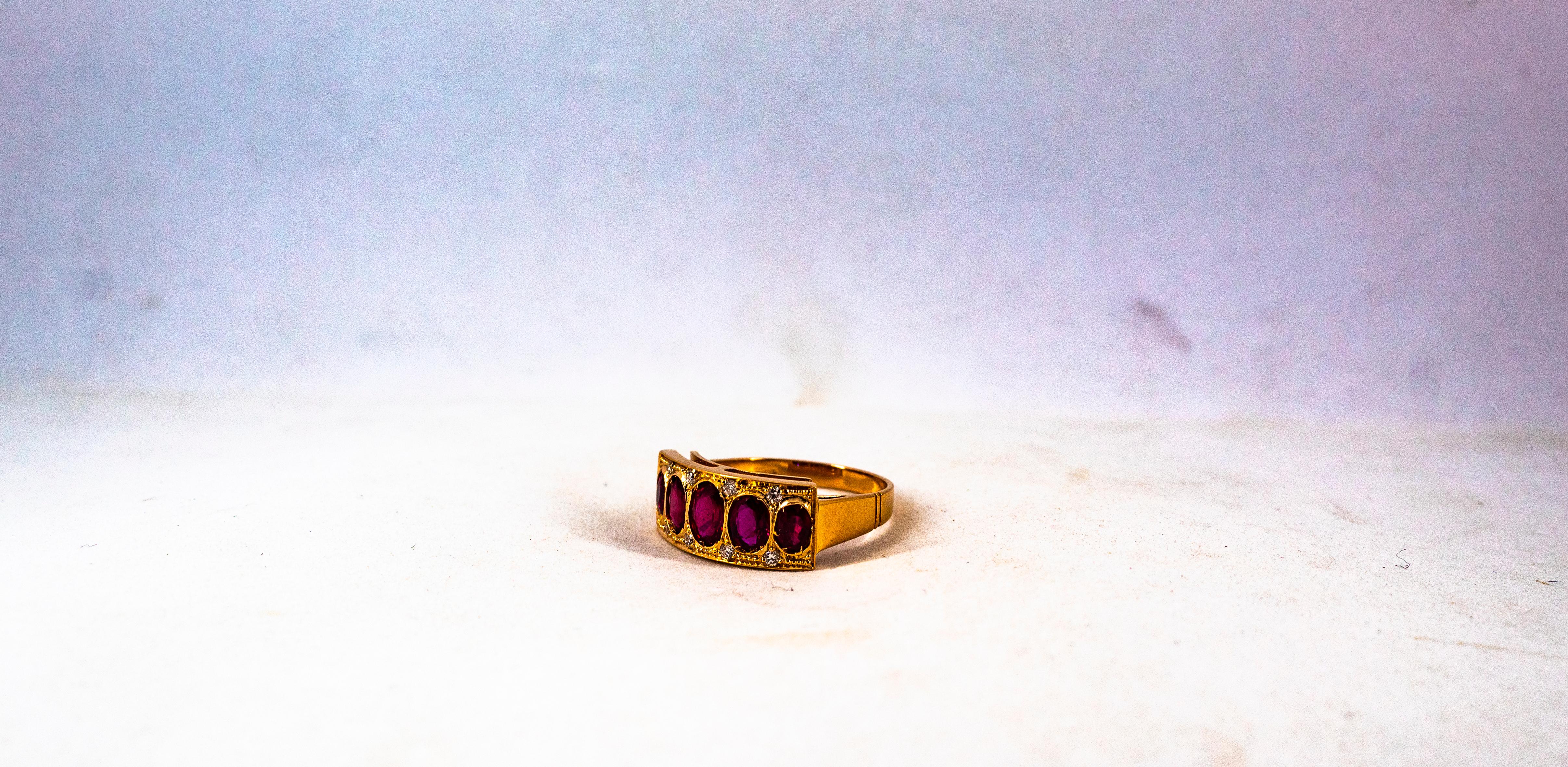 Art Deco Style 2.10 Carat White Brilliant Cut Diamond Ruby Yellow Gold Band Ring en vente 11