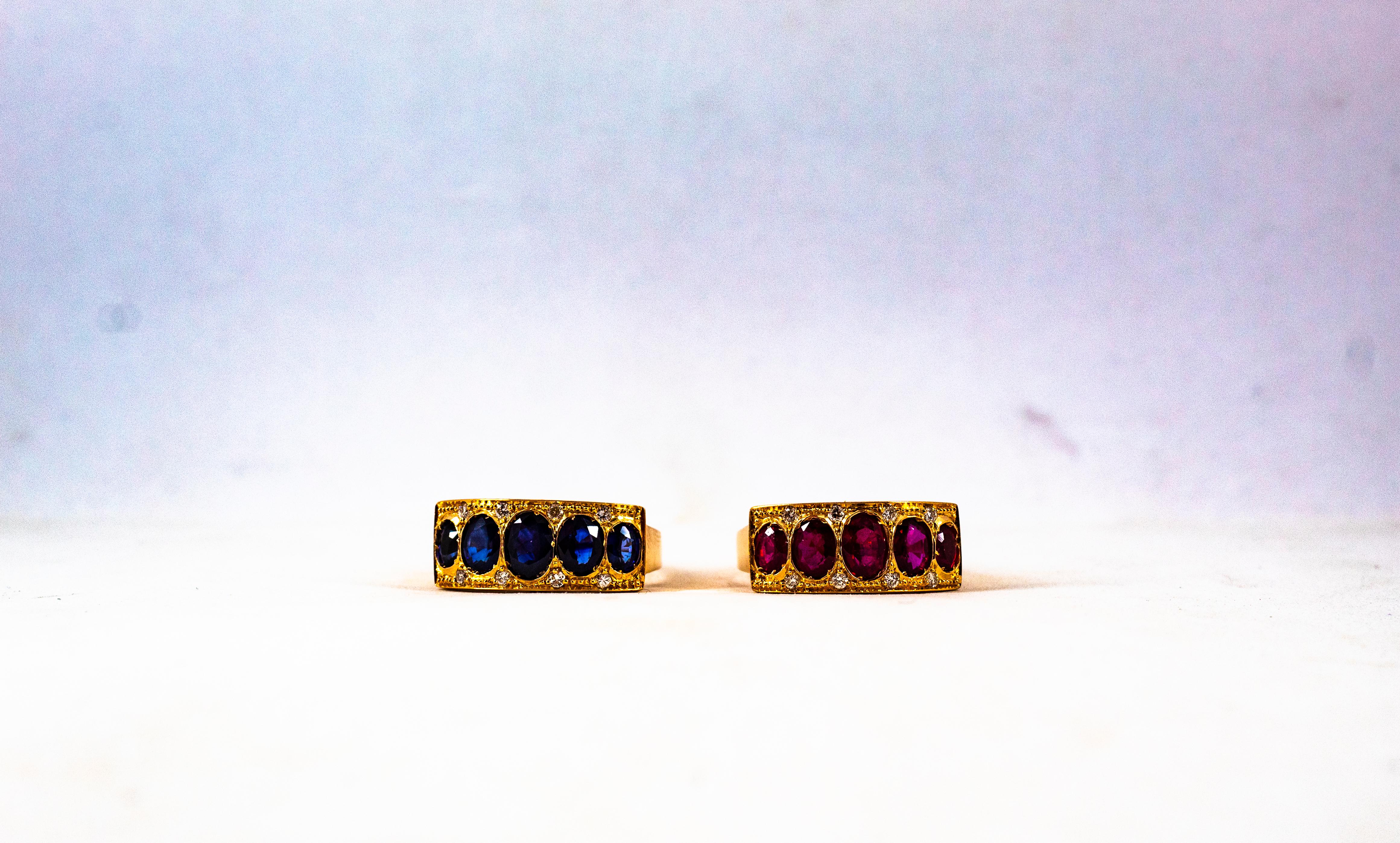 Art Deco Style 2.10 Carat White Brilliant Cut Diamond Ruby Yellow Gold Band Ring In New Condition For Sale In Naples, IT