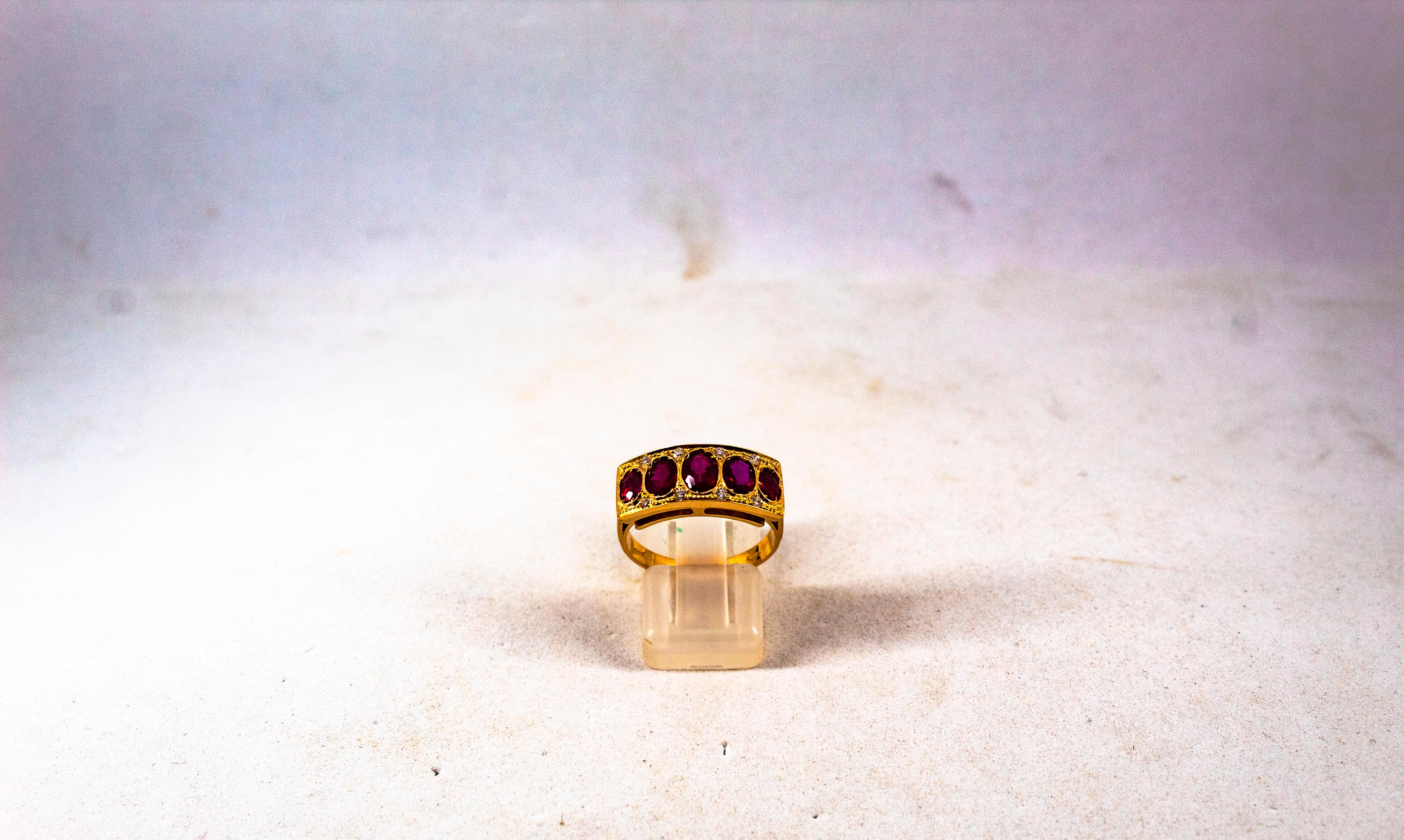 Art Deco Style 2.10 Carat White Brilliant Cut Diamond Ruby Yellow Gold Band Ring 1