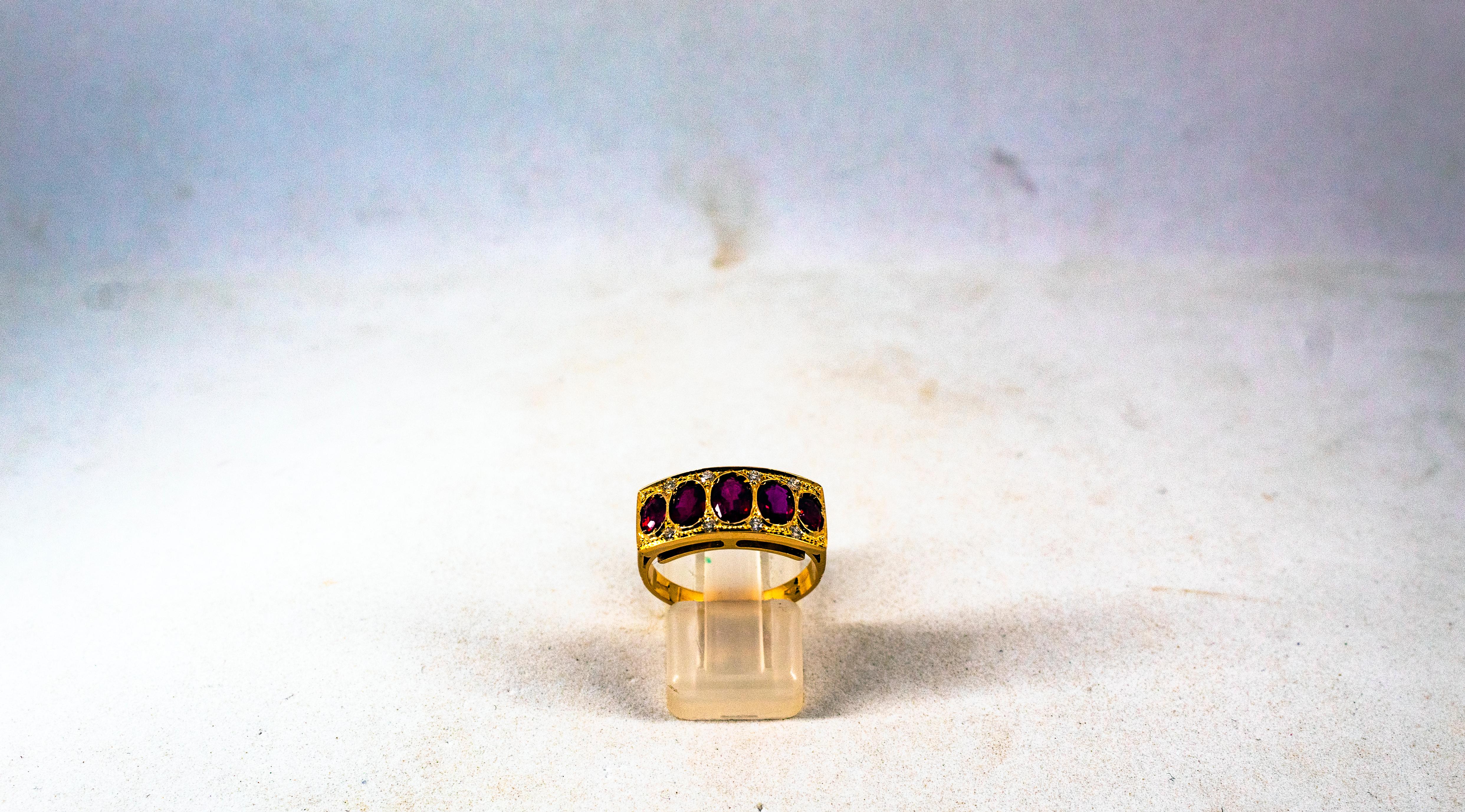 Art Deco Style 2.10 Carat White Brilliant Cut Diamond Ruby Yellow Gold Band Ring For Sale 2