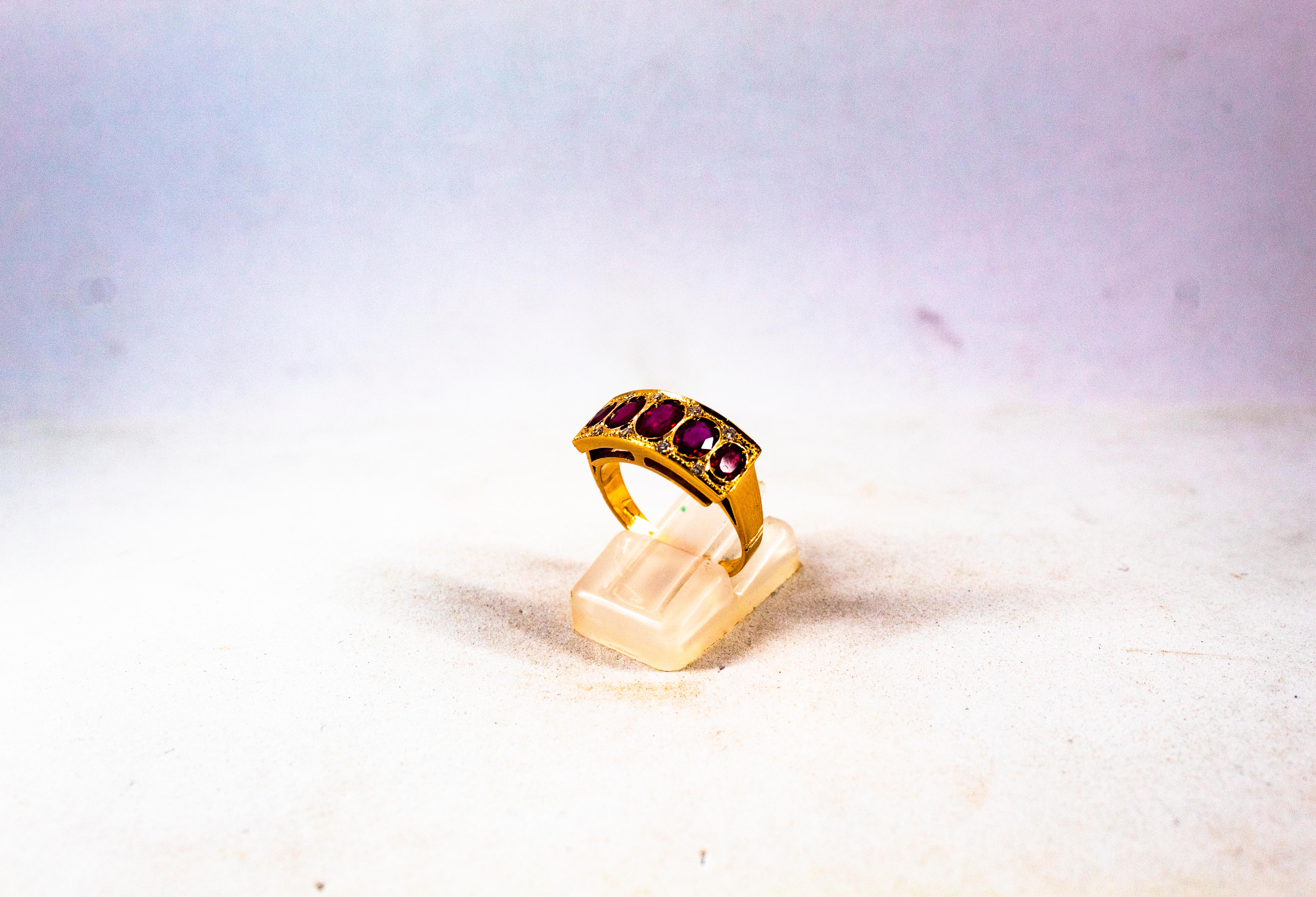 Art Deco Style 2.10 Carat White Brilliant Cut Diamond Ruby Yellow Gold Band Ring For Sale 3