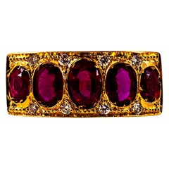 Art Deco Style 2.10 Carat White Brilliant Cut Diamond Ruby Yellow Gold Band Ring