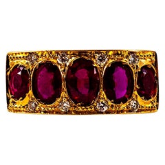 Retro Art Deco Style 2.10 Carat White Brilliant Cut Diamond Ruby Yellow Gold Band Ring
