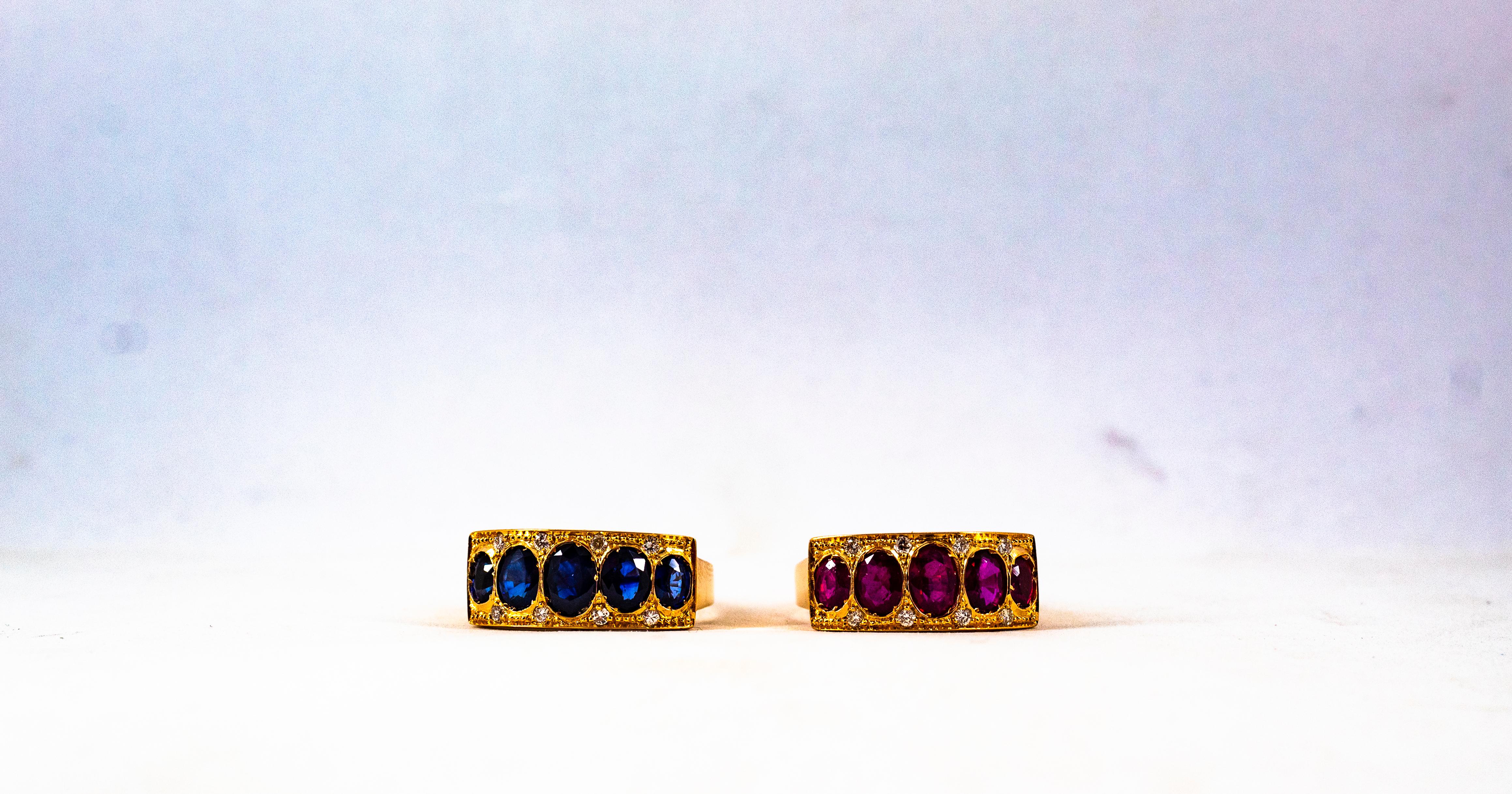 Gelbgoldring im Art-déco-Stil mit 2.10 Karat weißem Diamanten im Ovalschliff und blauem Saphir im Angebot 8