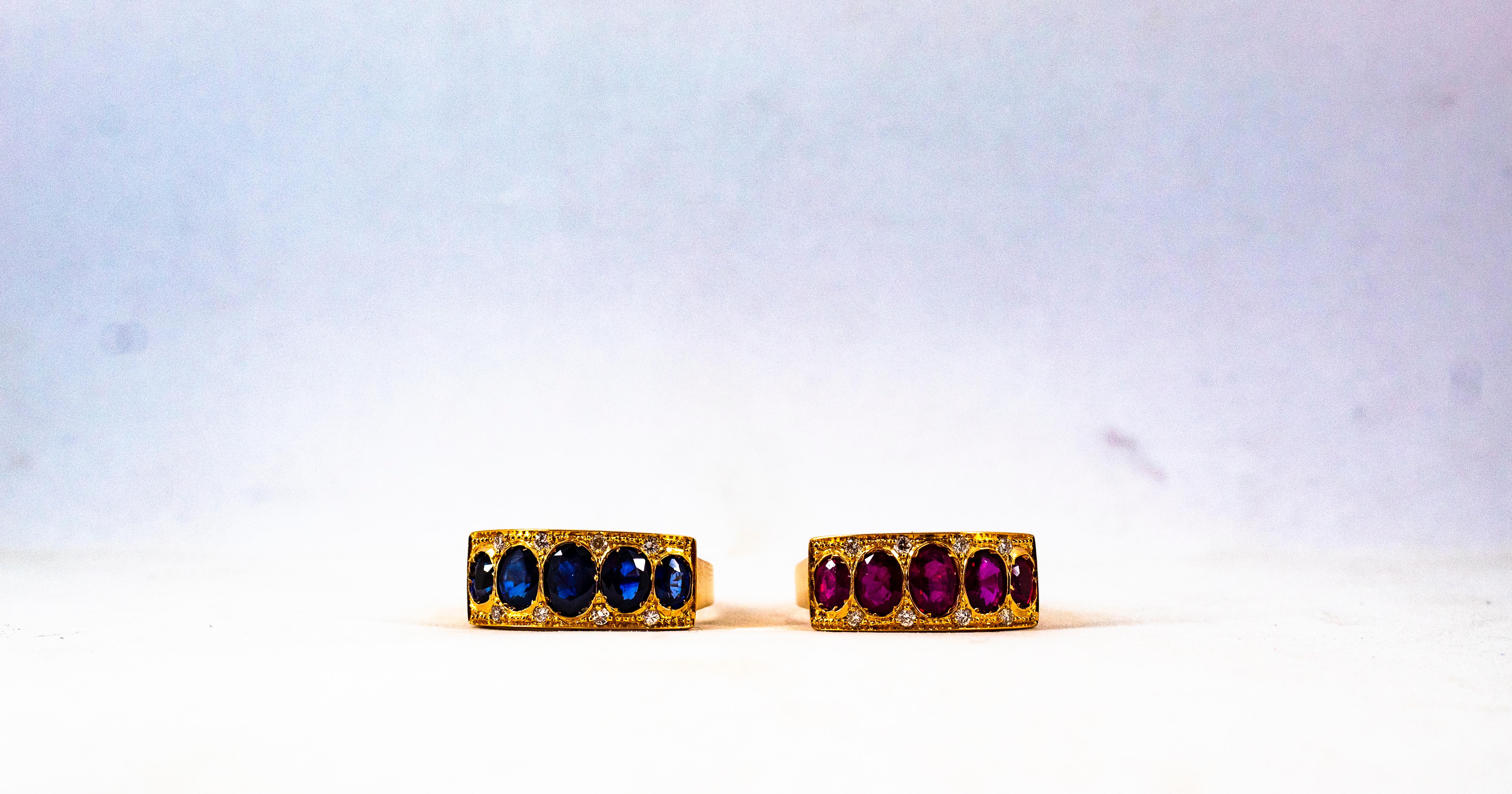 Art Deco Style 2.10 Carat White Diamond Oval Cut Blue Sapphire Yellow Gold Ring For Sale 9