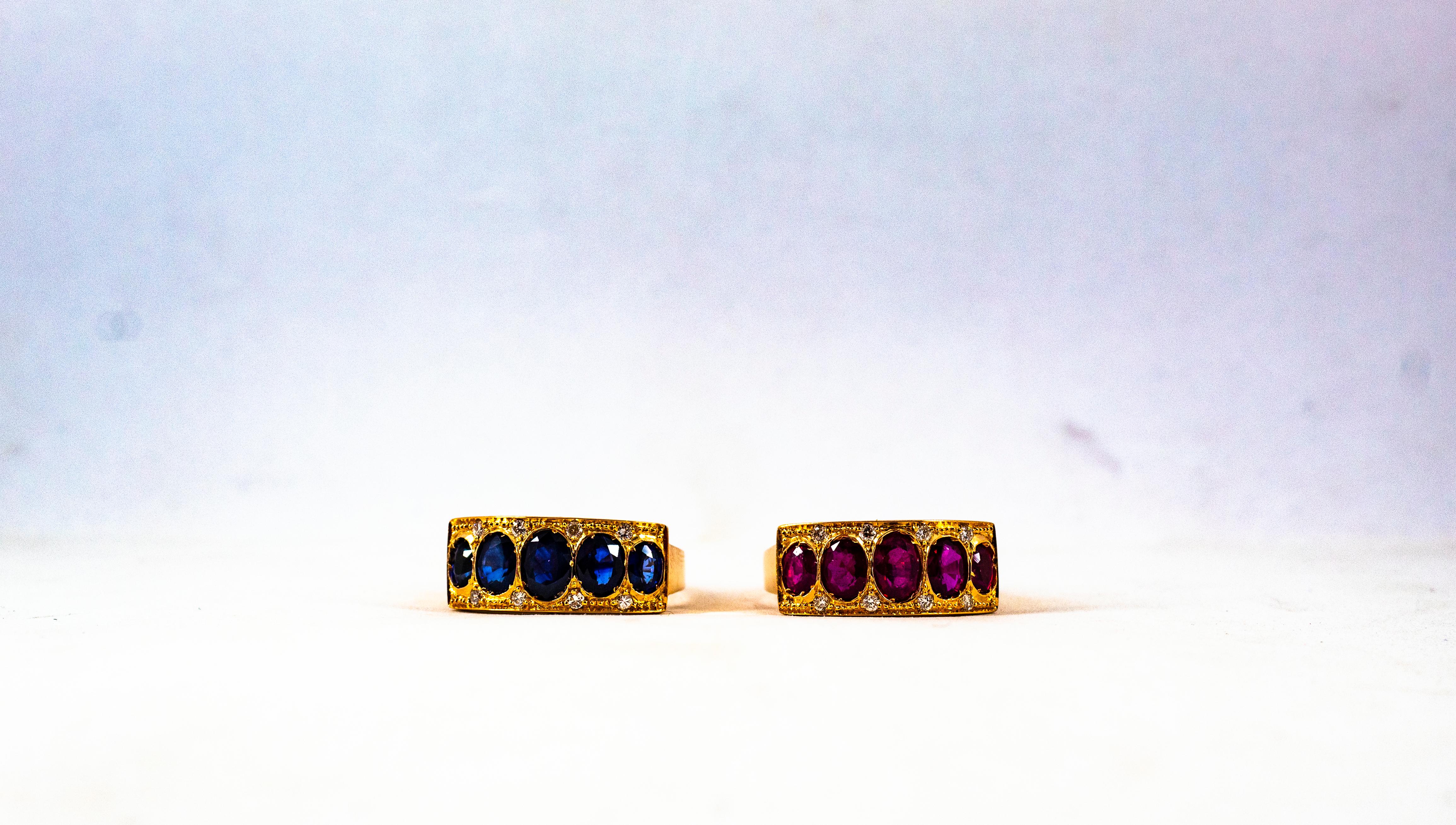 Art Deco Style 2.10 Carat White Diamond Oval Cut Blue Sapphire Yellow Gold Ring For Sale 10