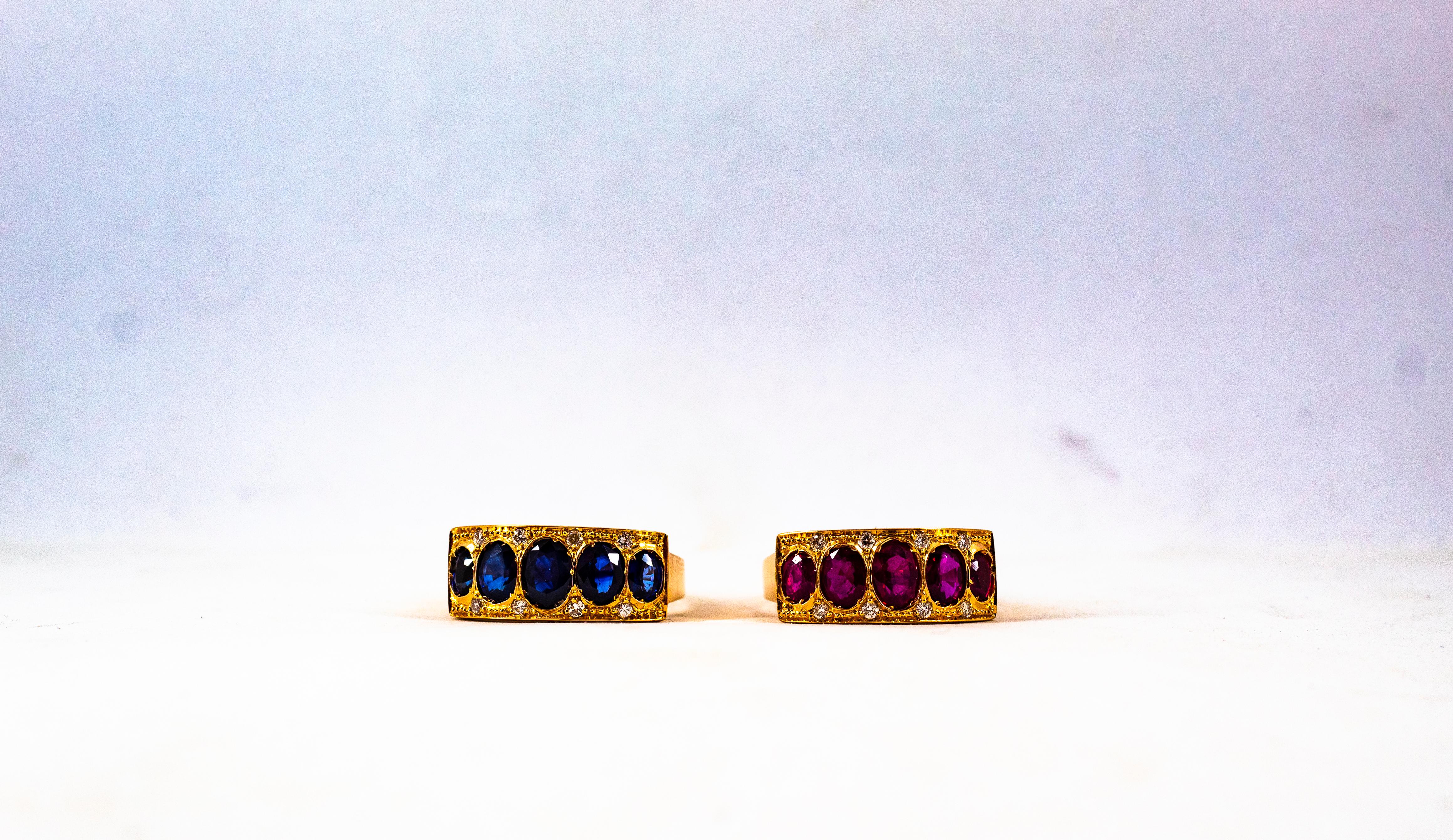 Art Deco Style 2.10 Carat White Diamond Oval Cut Blue Sapphire Yellow Gold Ring For Sale 11
