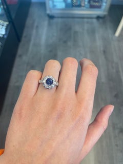 Art Deco Style 2.13ctt Ceylon Sapphire & Diamond Ring 18 Karat White Gold