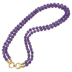 Collana in stile Art Déco a doppio filo con ametiste da 21,75 pollici e chiusura in vermeil