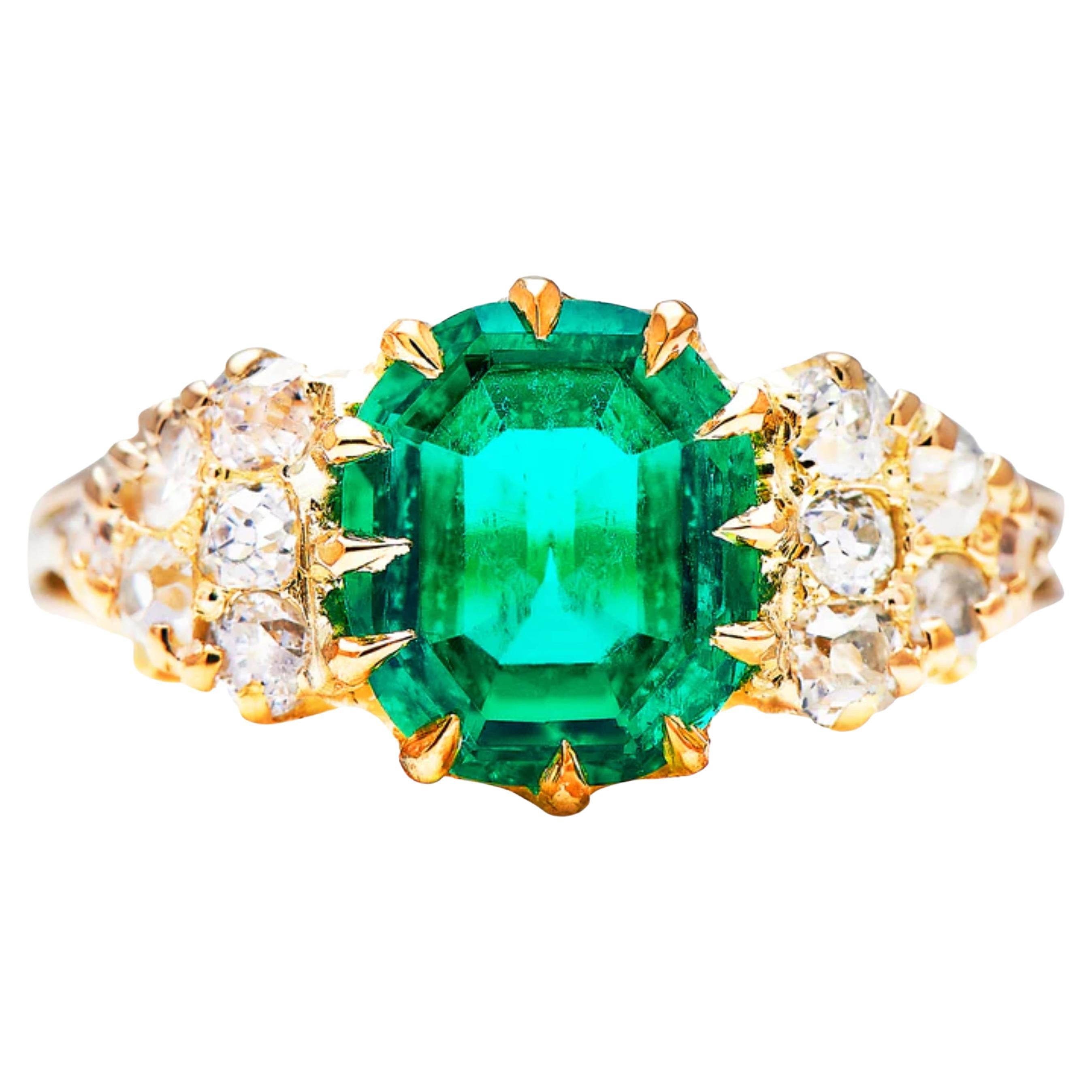 Art Deco Style 2.2 Carat Cushion Cut Emerald Diamond Engagement Ring or Cocktail For Sale