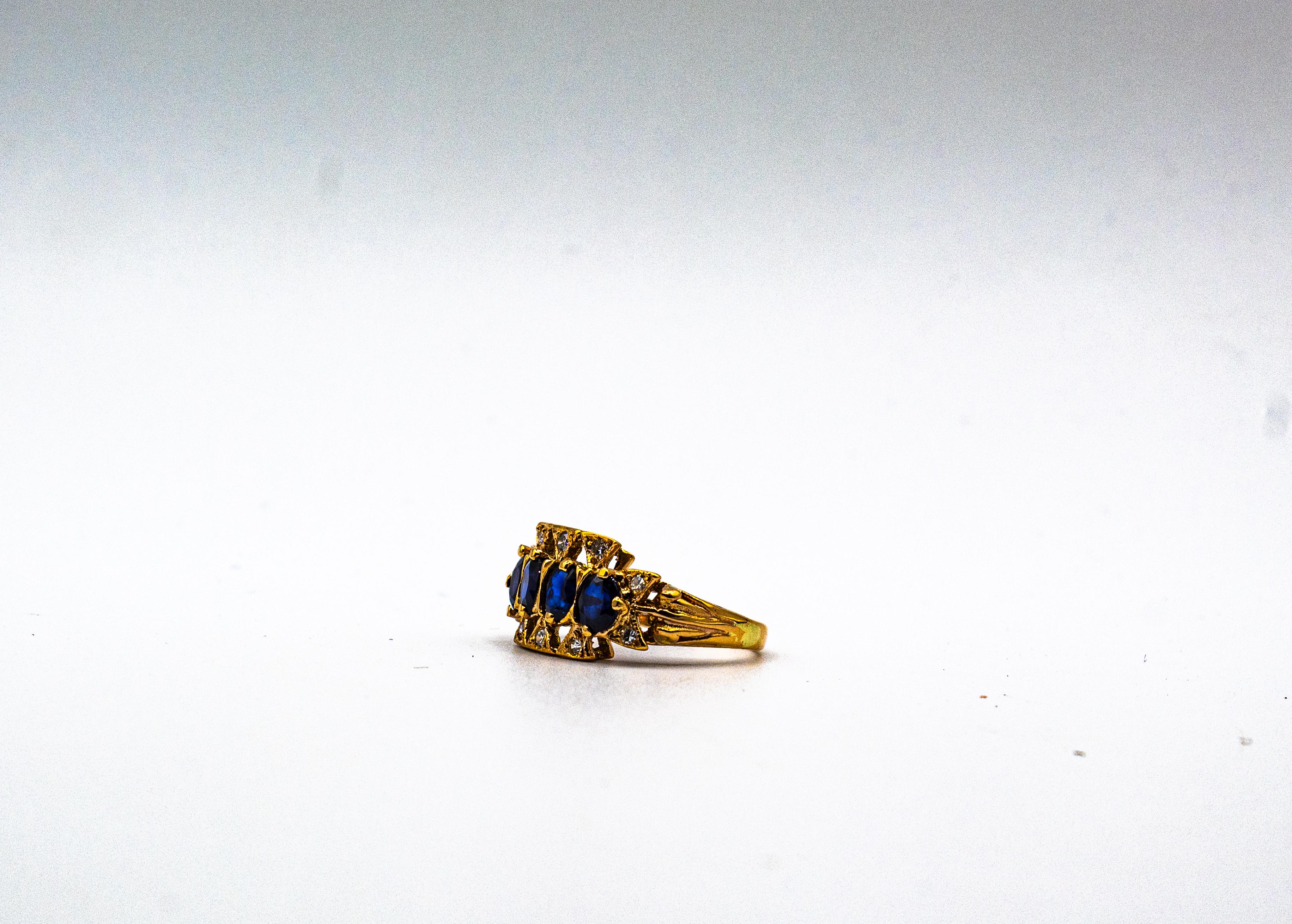 Bague en or jaune de style Art déco avec diamant blanc de 2.20 carats et saphir bleu de taille ovale en vente 7