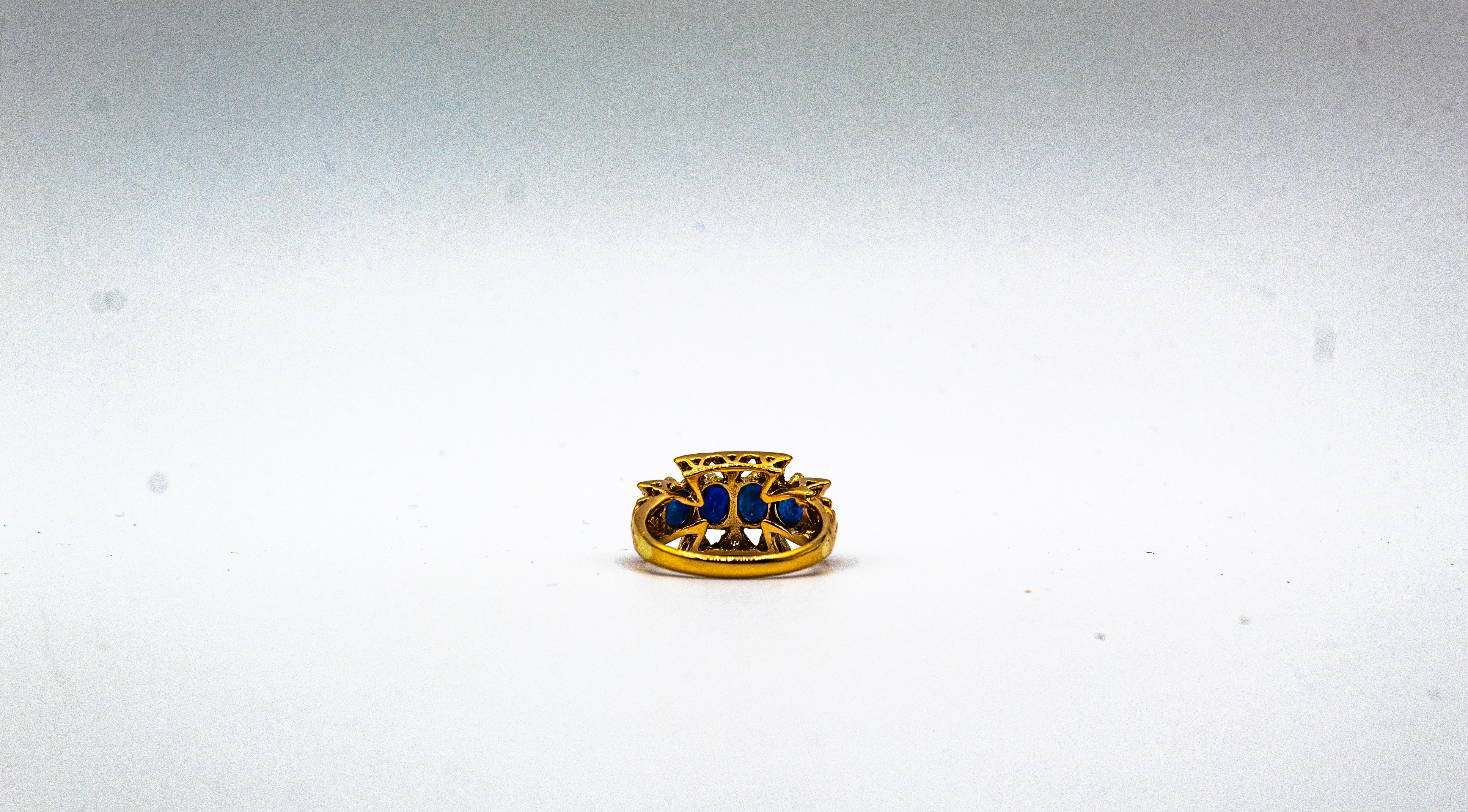 Bague en or jaune de style Art déco avec diamant blanc de 2.20 carats et saphir bleu de taille ovale en vente 8