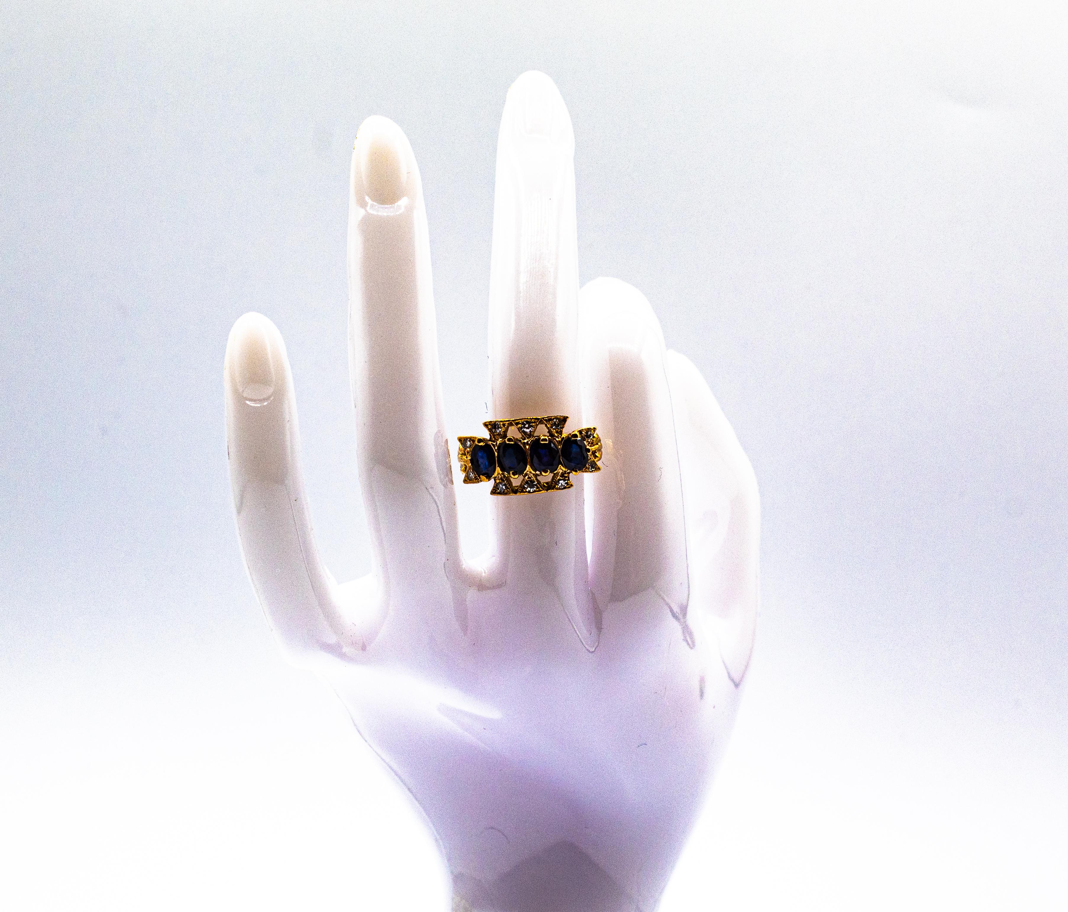 Bague en or jaune de style Art d�éco avec diamant blanc de 2.20 carats et saphir bleu de taille ovale en vente 10