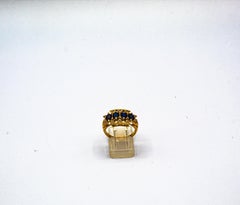 Art Deco Style 2.20 Carat White Diamond Oval Cut Blue Sapphire Yellow Gold Ring