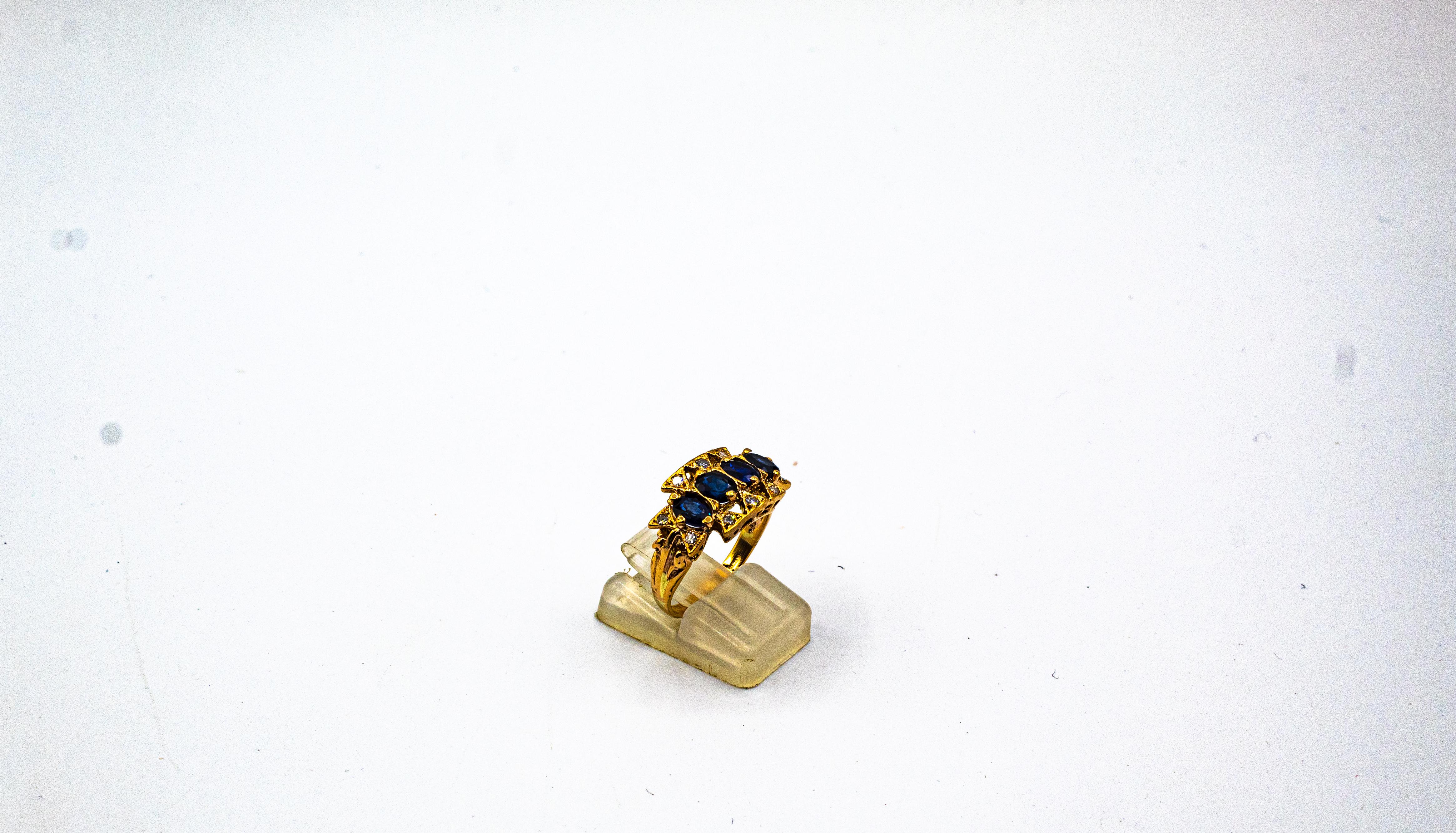 Bague en or jaune de style Art déco avec diamant blanc de 2.20 carats et saphir bleu de taille ovale en vente 3