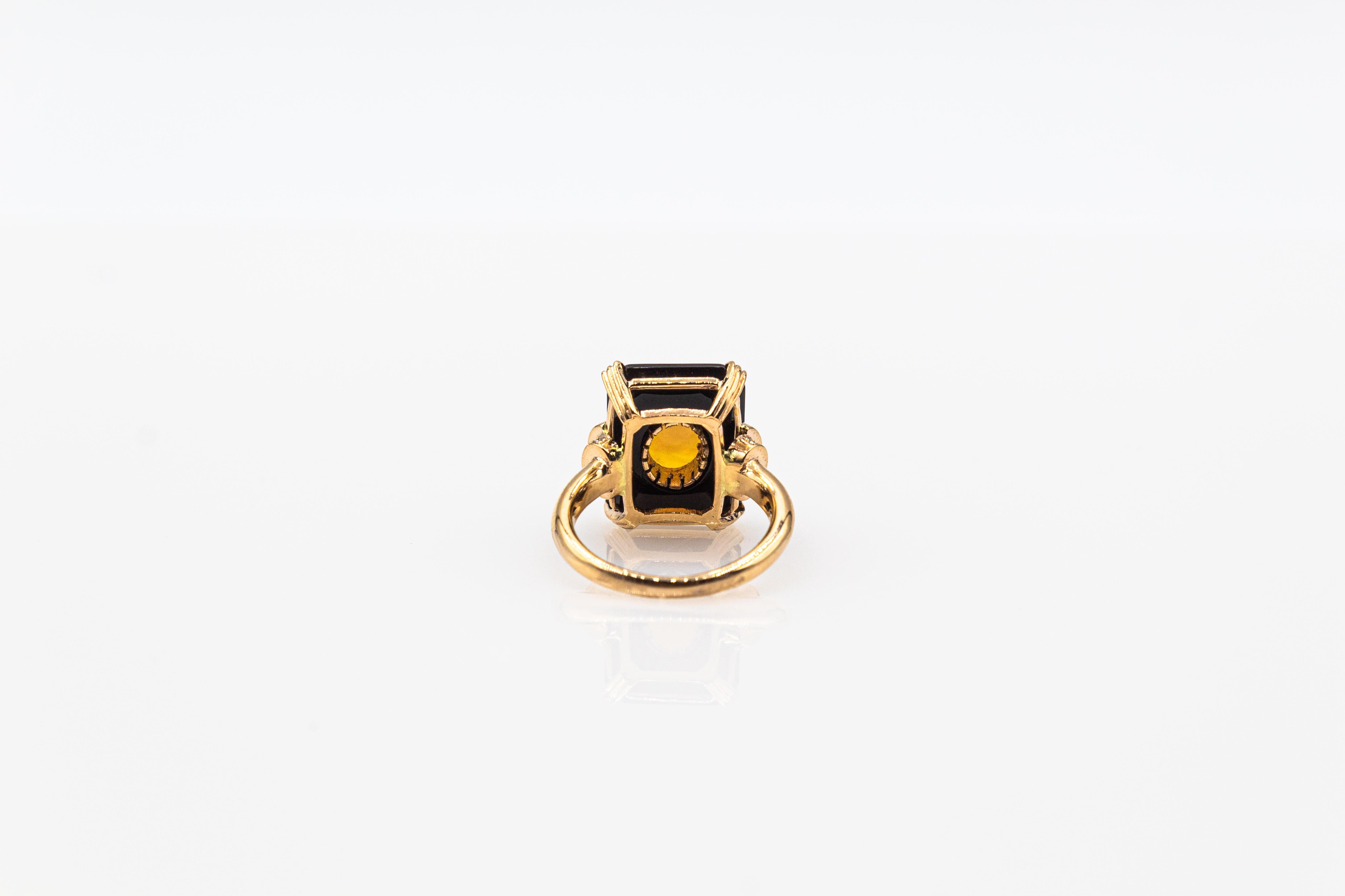 Art Deco Style 2.21 Carat White Diamond Opal Onyx Yellow Gold Cocktail Ring For Sale 5