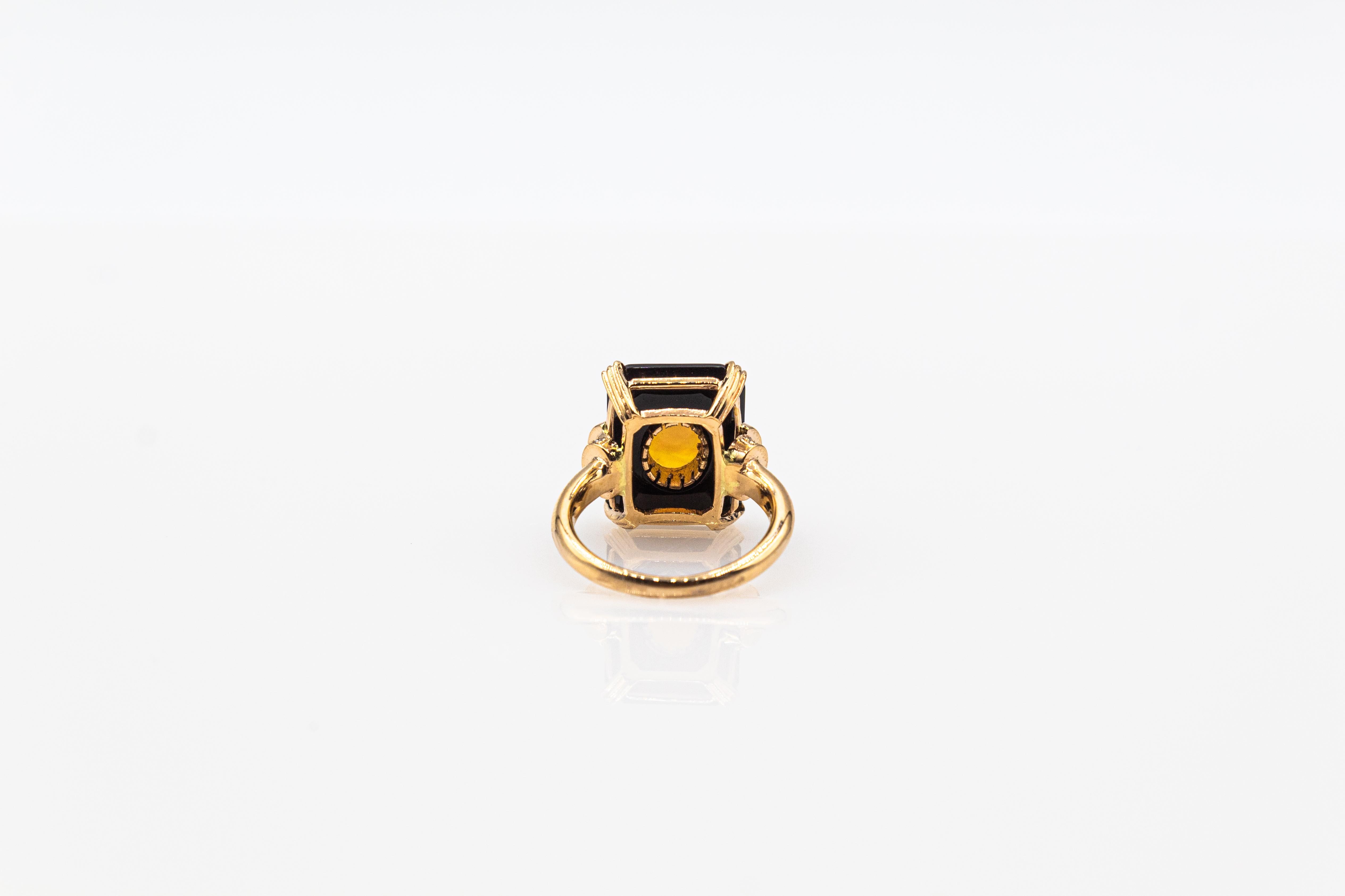 Bague cocktail en or jaune de style Art déco avec opale, onyx et diamant blanc de 2.21 carats en vente 5
