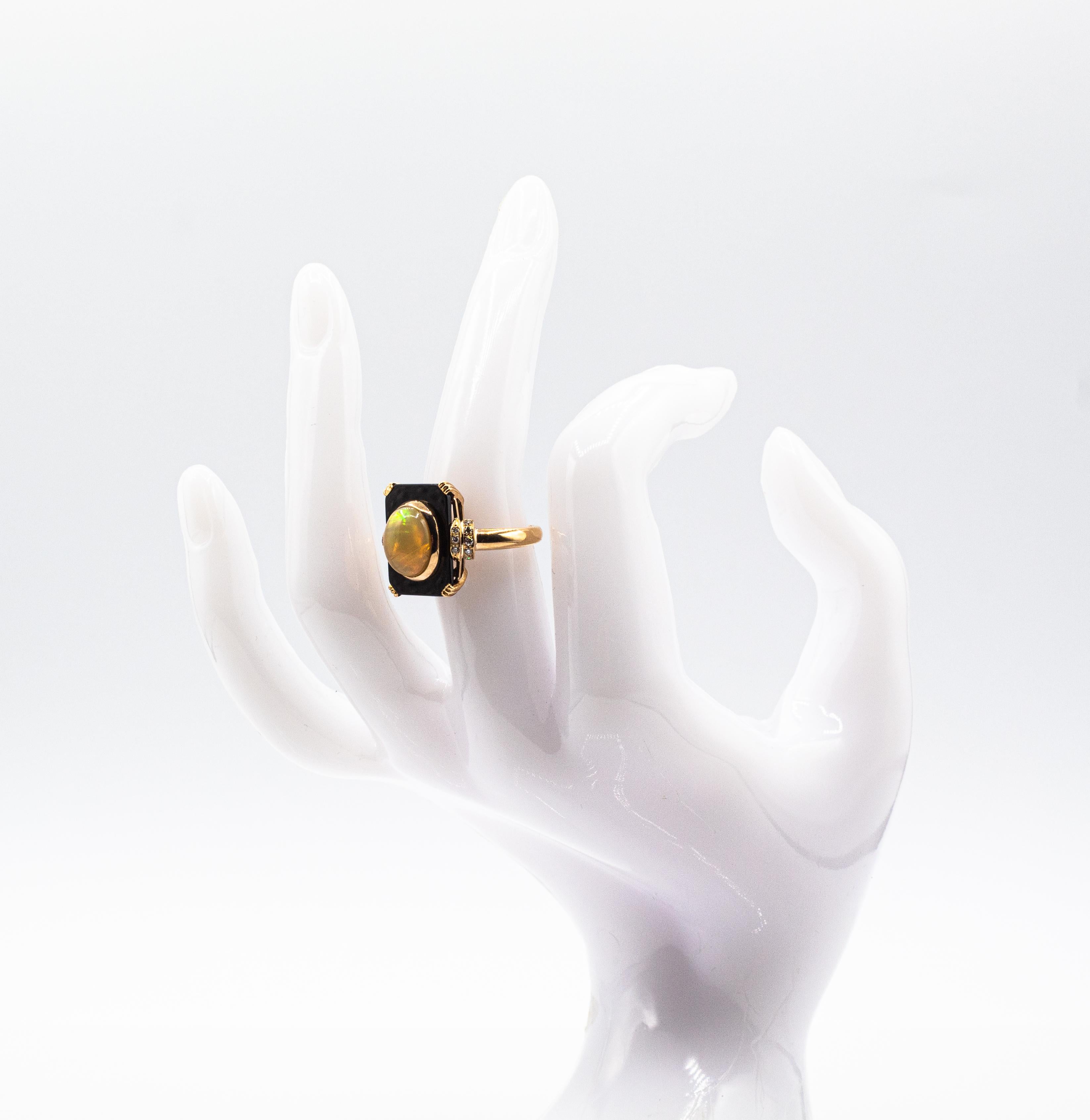 Art Deco Style 2.21 Carat White Diamond Opal Onyx Yellow Gold Cocktail Ring For Sale 8