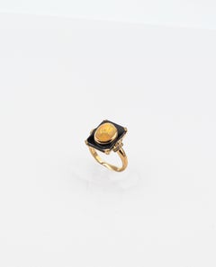 Art Deco Style 2.21 Carat White Diamond Opal Onyx Yellow Gold Cocktail Ring