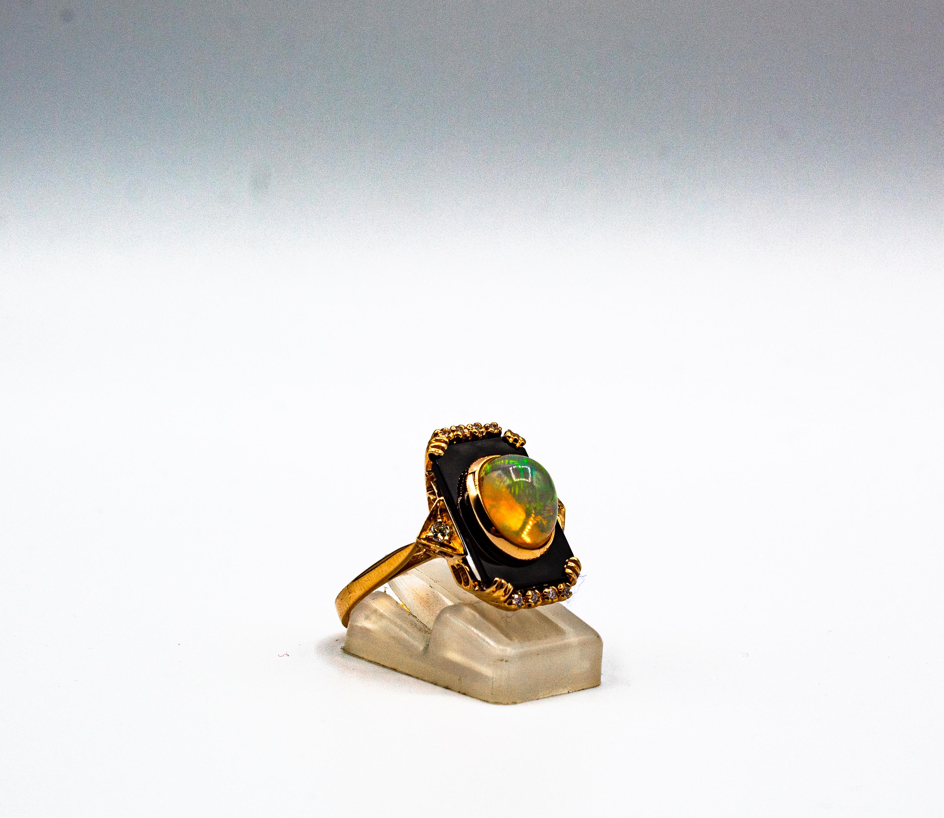 Art Deco Style 2.23 Carat White Diamond Opal Onyx Yellow Gold Cocktail Ring For Sale 5