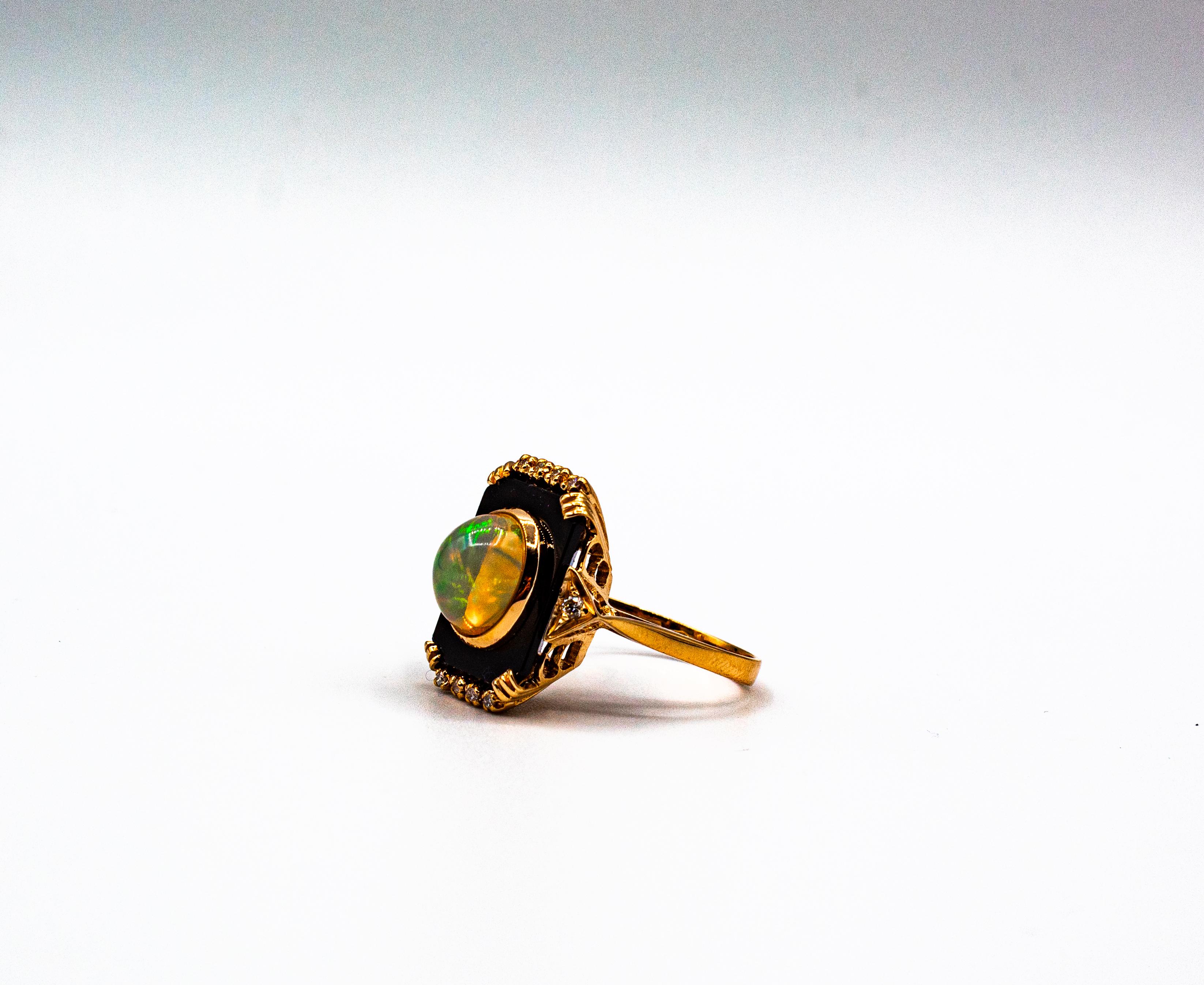 Art Deco Style 2.23 Carat White Diamond Opal Onyx Yellow Gold Cocktail Ring For Sale 7