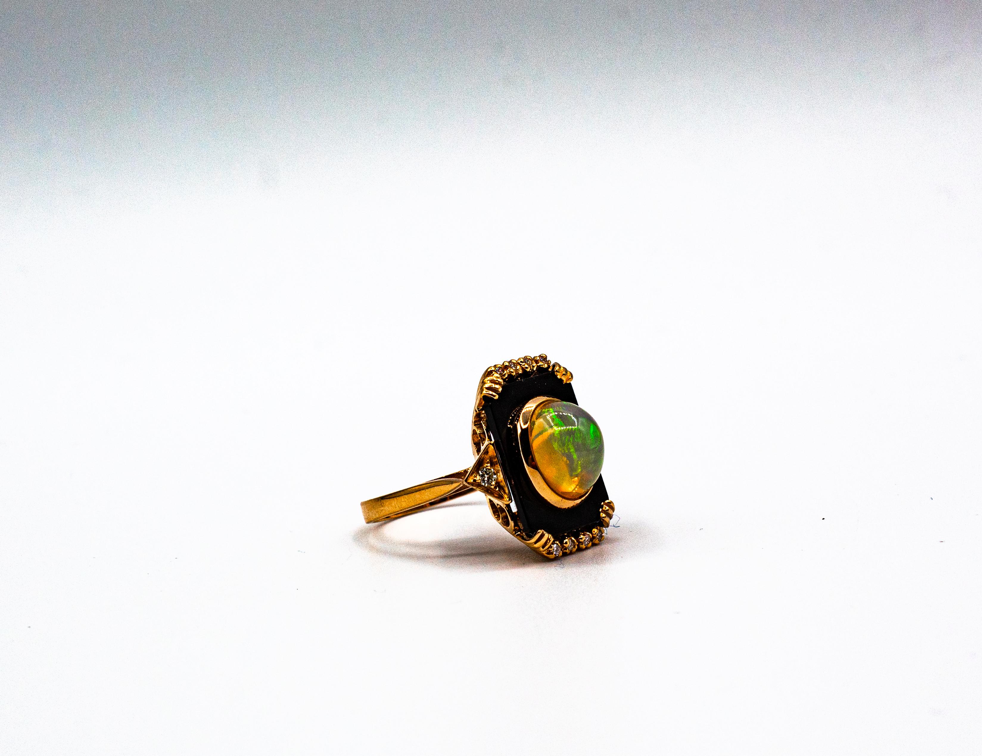 Art Deco Style 2.23 Carat White Diamond Opal Onyx Yellow Gold Cocktail Ring For Sale 9